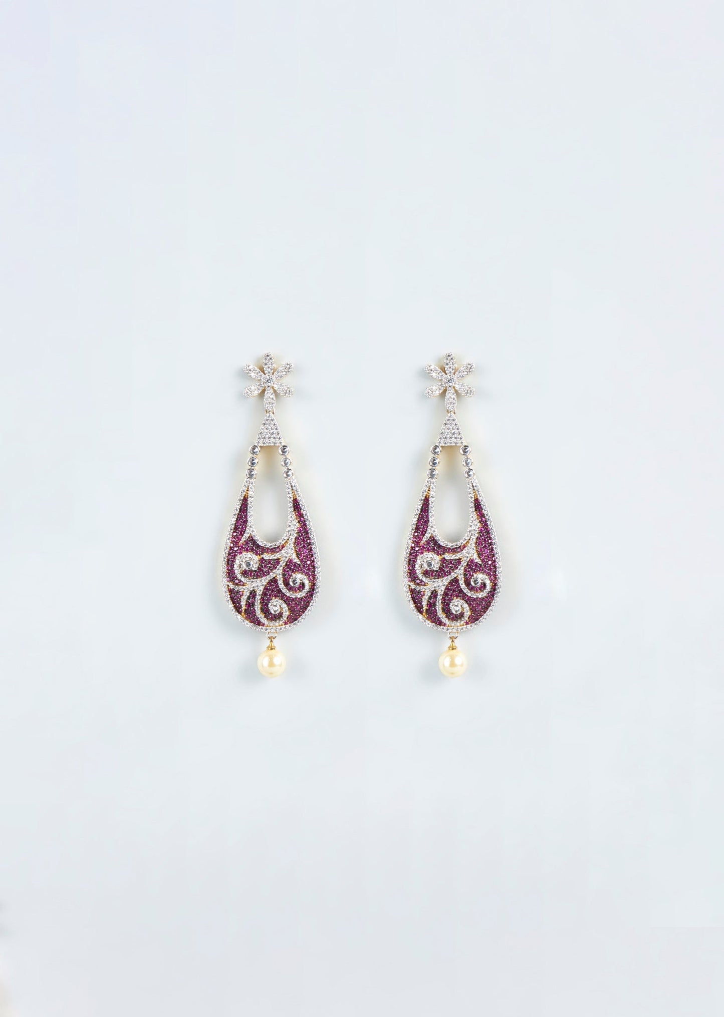 Purple With White Finish Zircon Dangler Earrings