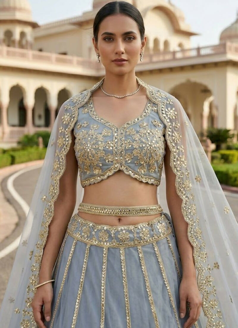 Lehenga Mart Grey Net Designer Bollywood Style Wedding Wear Lehenga Choli