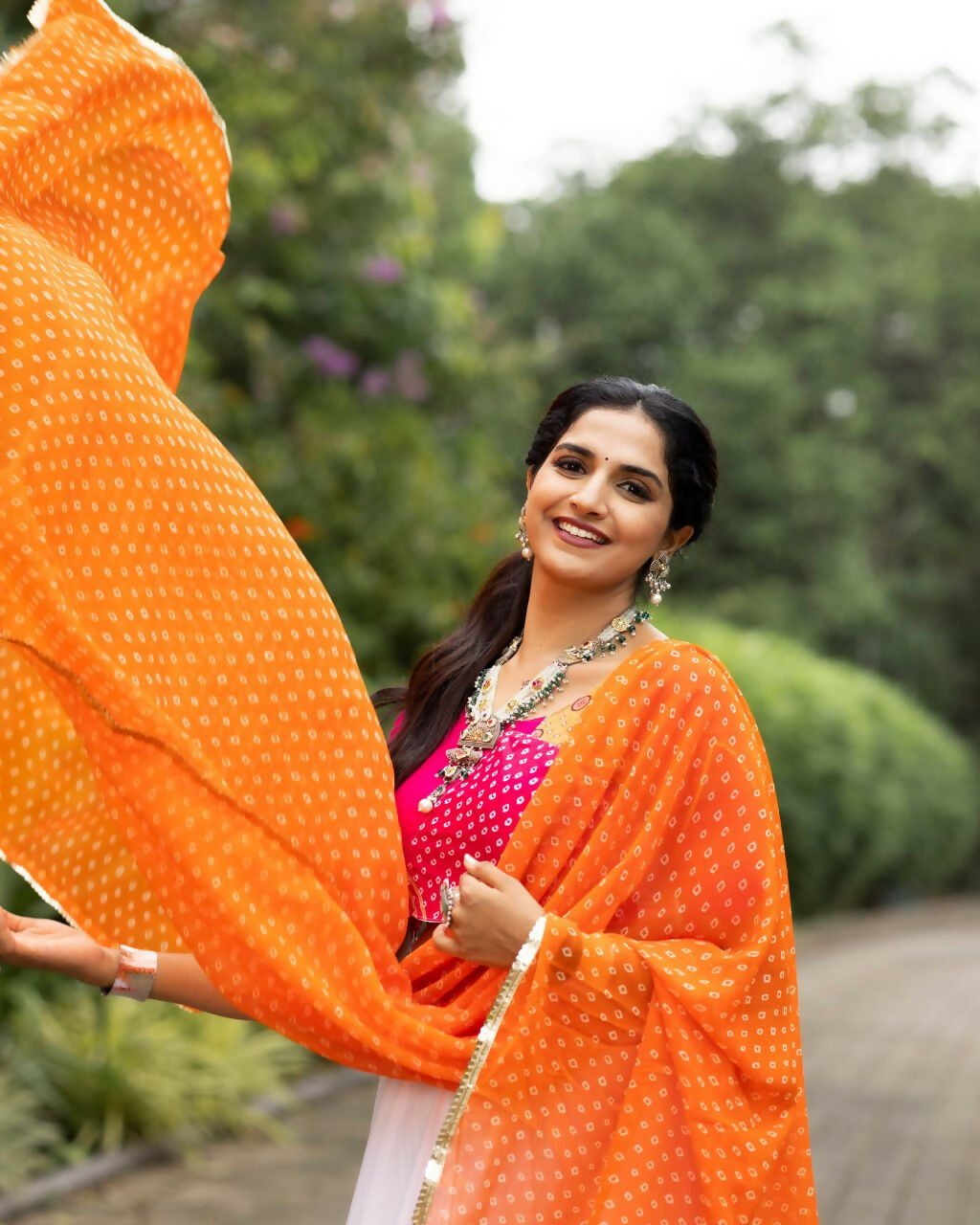 Yash Enterprise Orange Rayon Cotton Embroidery Semi Stitched Navratri Top Chaniya Choli