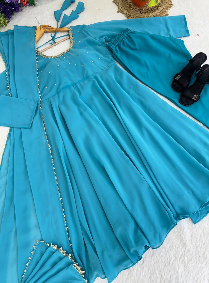 Teeya Creation New Trendy Stylish Anarkali Gown Set - Sky Blue