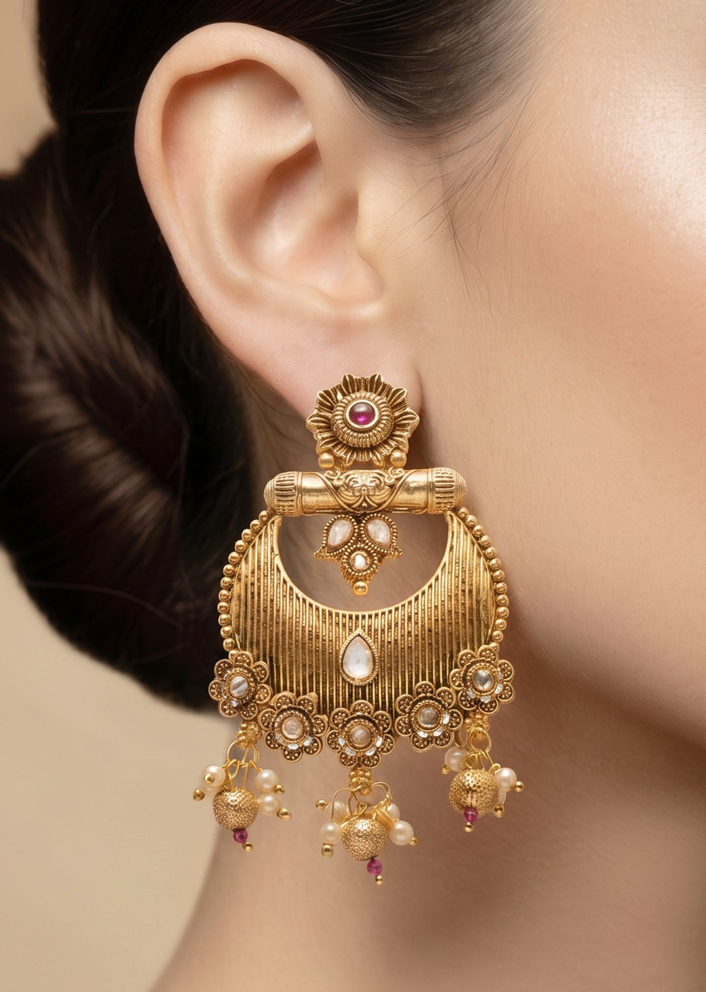 Rajwadi Kundan Jhumka Earrings