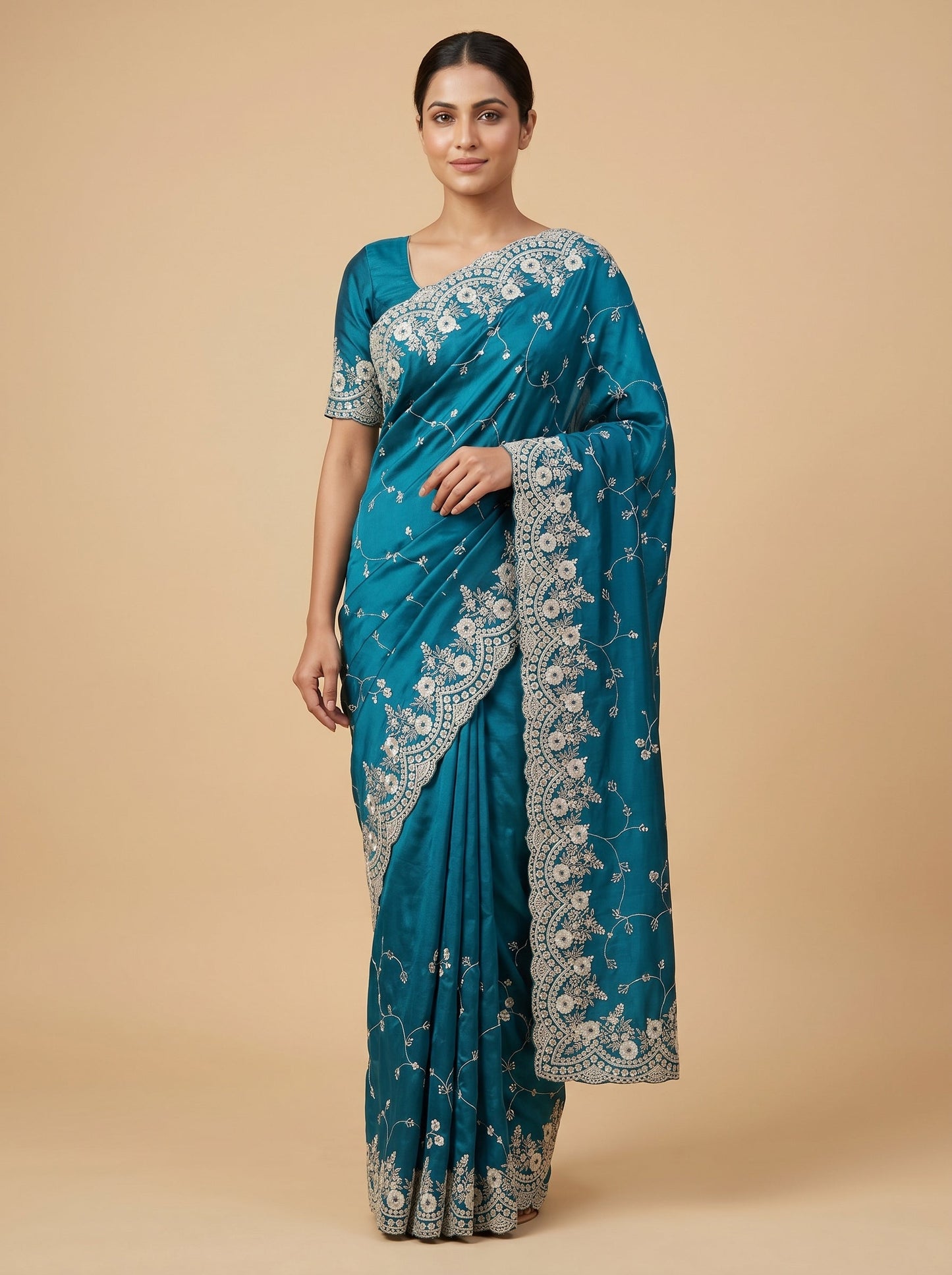 Rama Glow Embroidered Saree