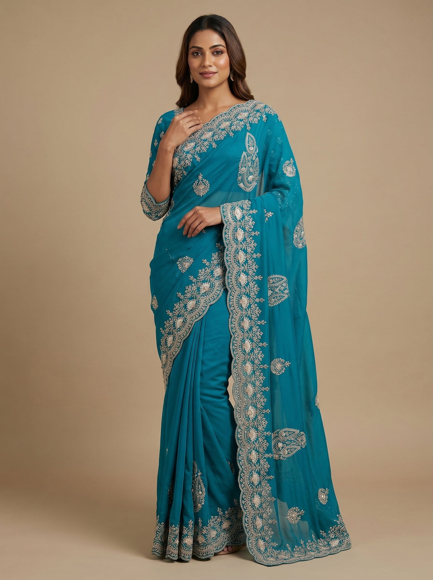 Rama Green Soft Embroidered Saree