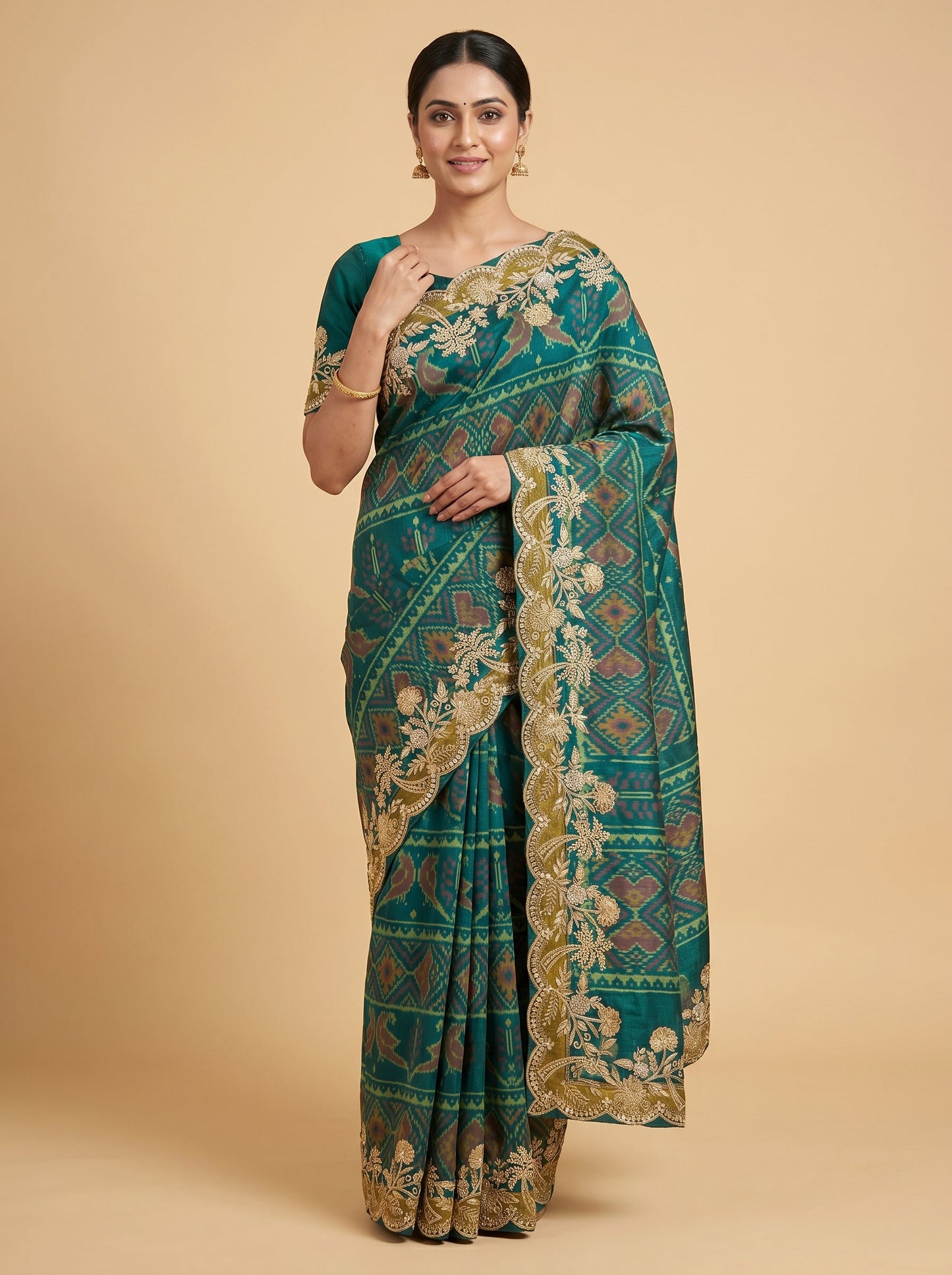 Rama Green Vibrant Embroidery Saree