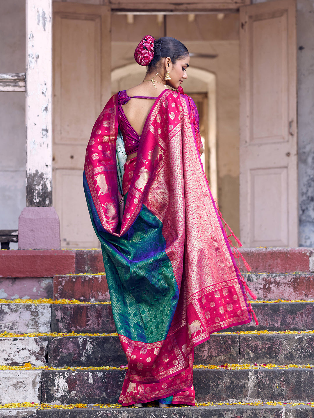 Anaita Rama Soft Silk Woven Saree With Blouse