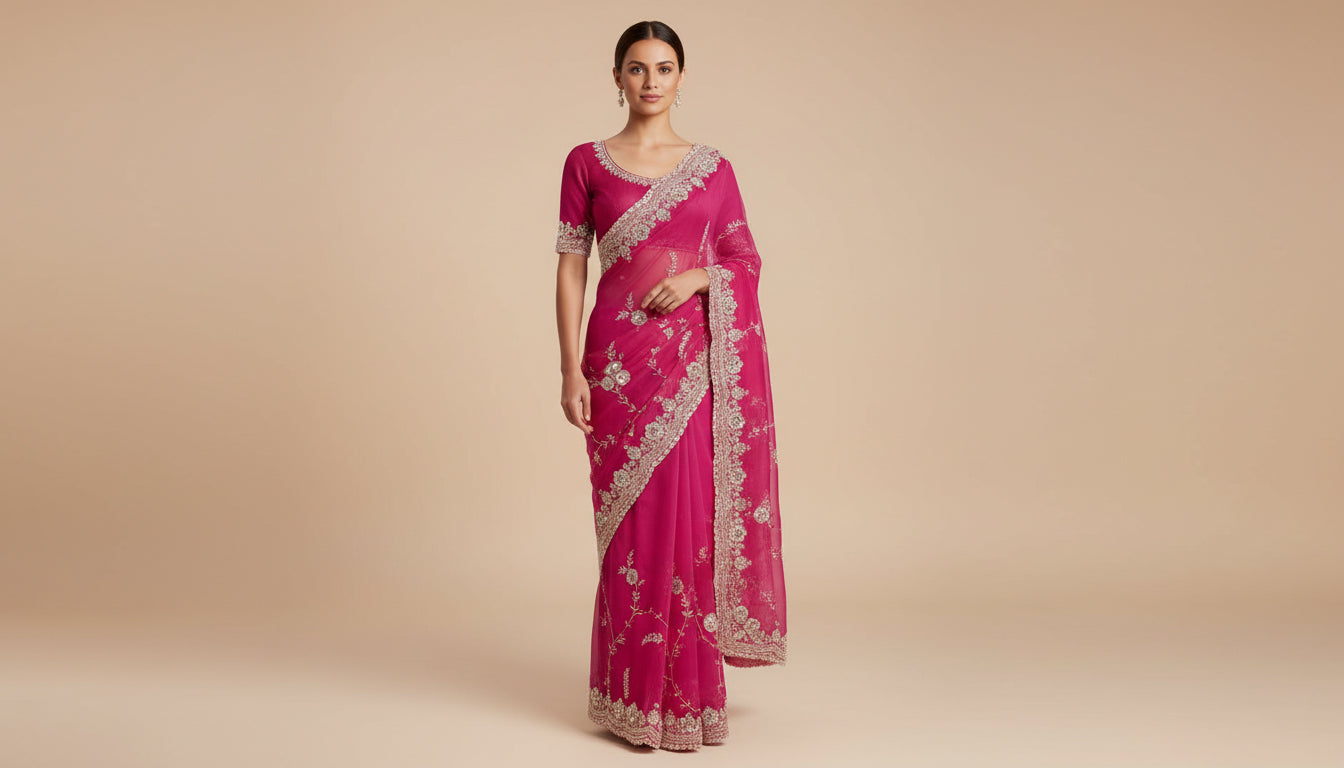 Rani Luminous Embroidered Saree