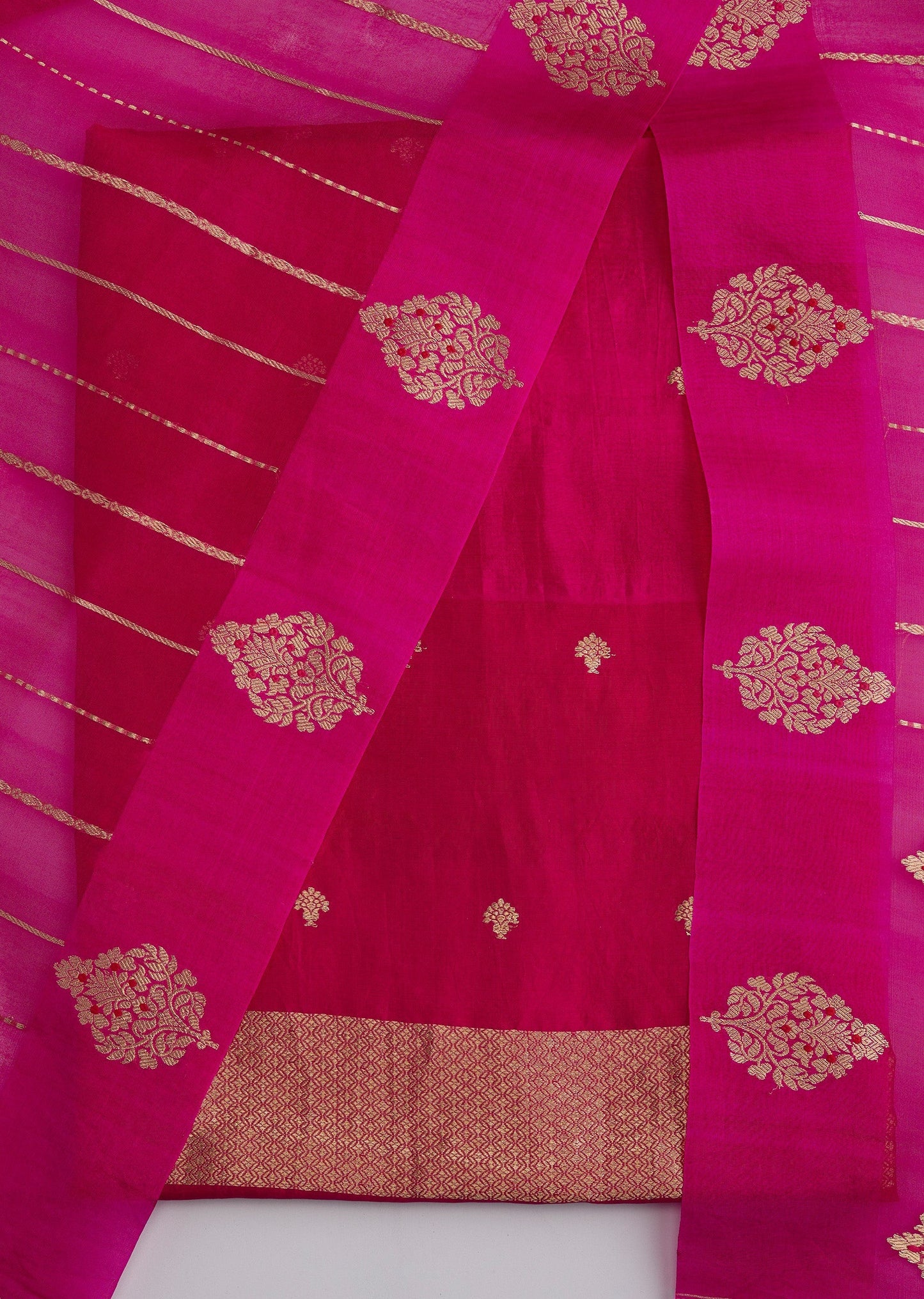 Rani Pink Banarasi Silk Unstitched Suit Set