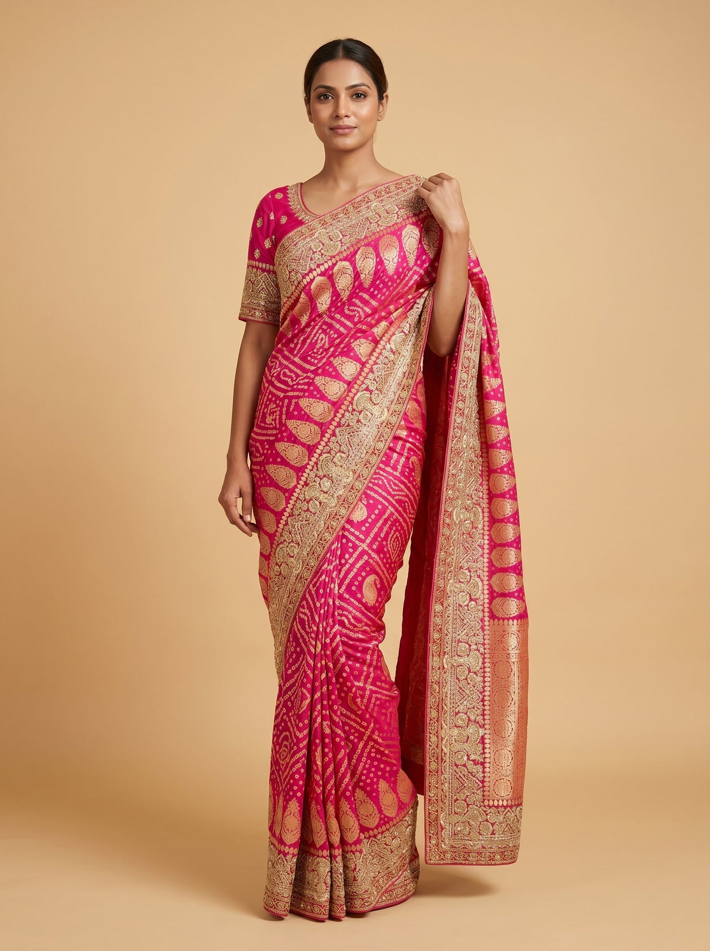 Rani Pink Bold Embroidered Saree