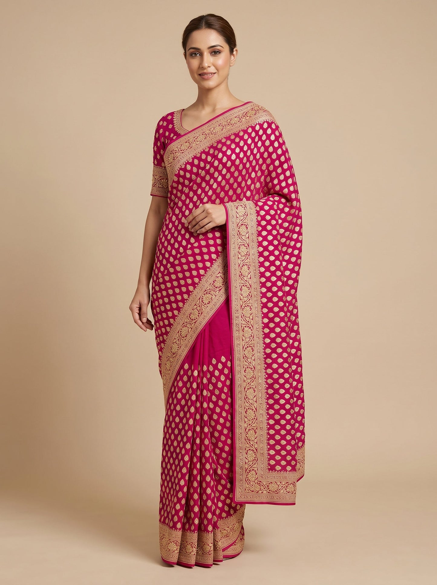 Coral Pink Velvety Handloom Saree