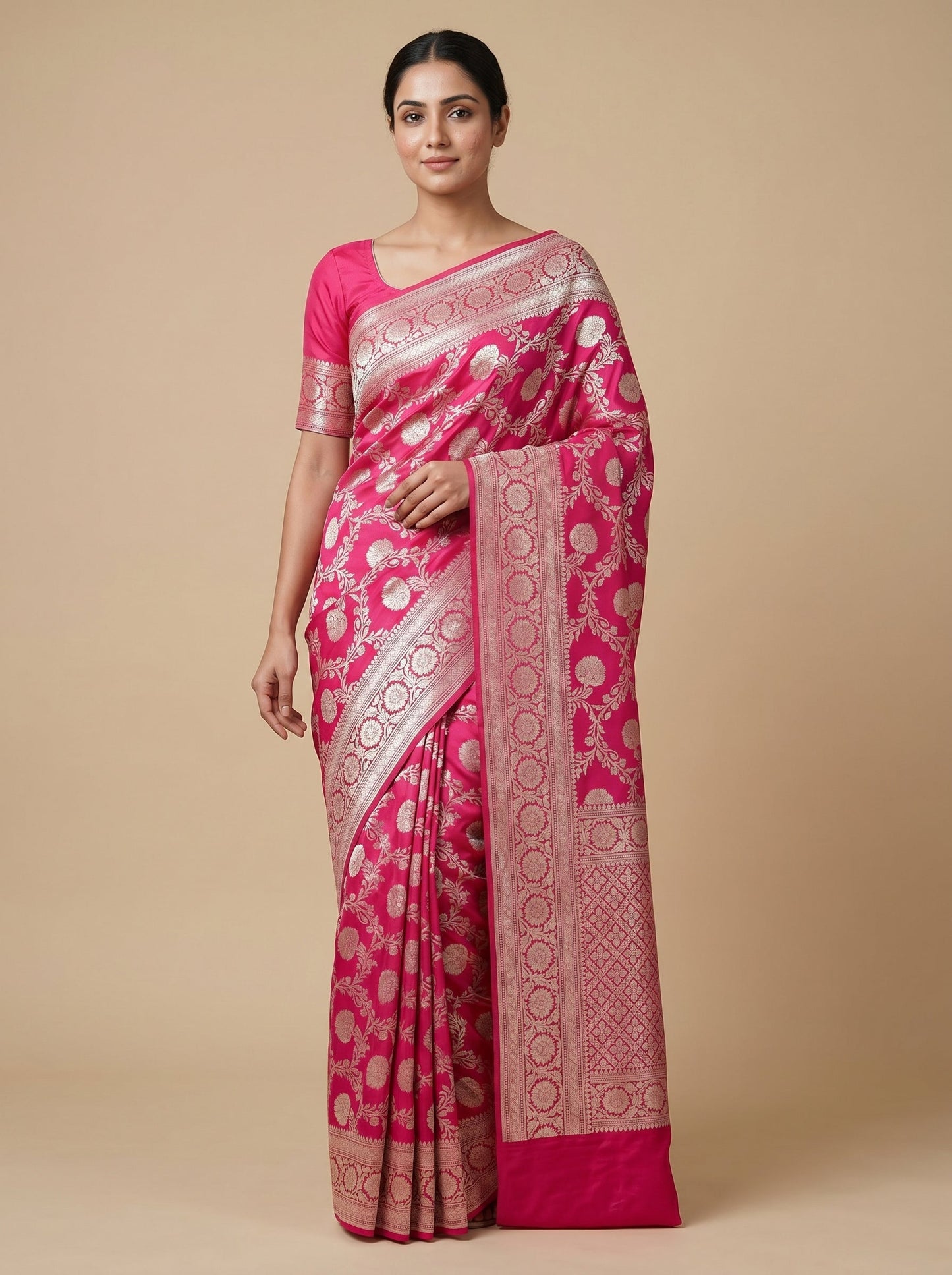 Rani Pink Gleaming Handloom Saree