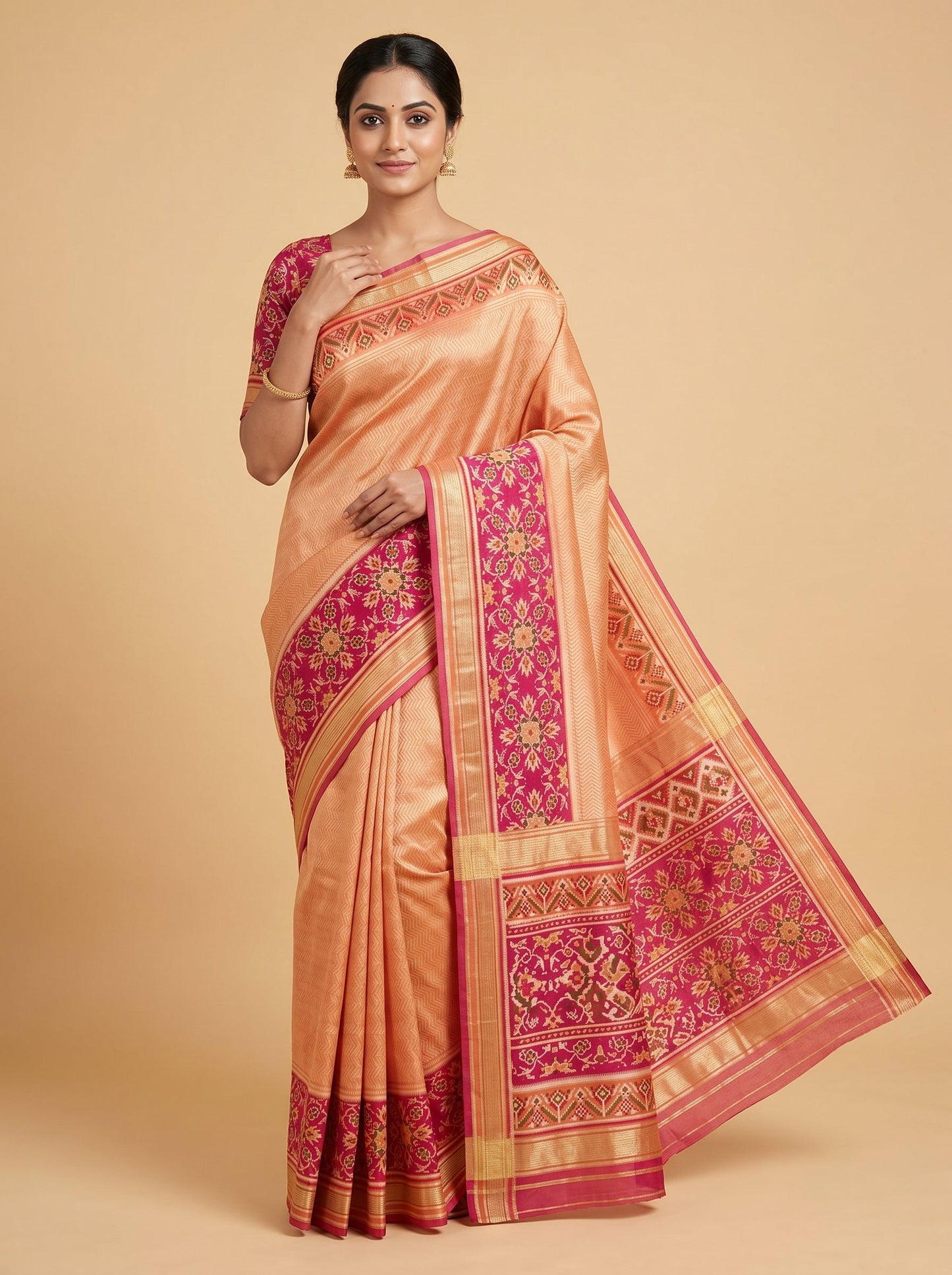 Rani Pink Handloom Saree with Bold Loom Sheen