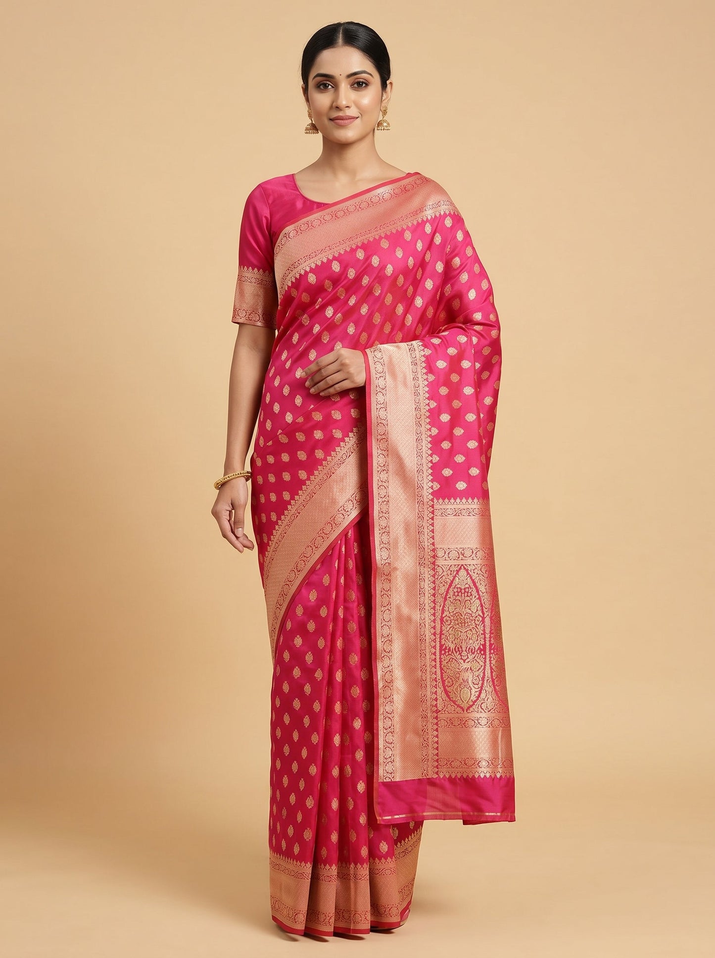 Rani Pink Handloom Saree with Festive Craft