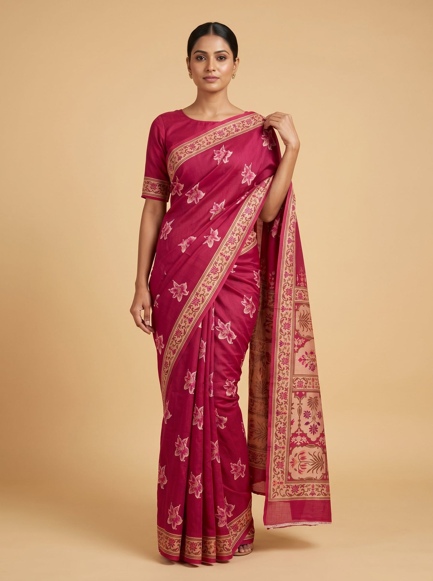Rani Pink Handloom Saree with Festive Weave