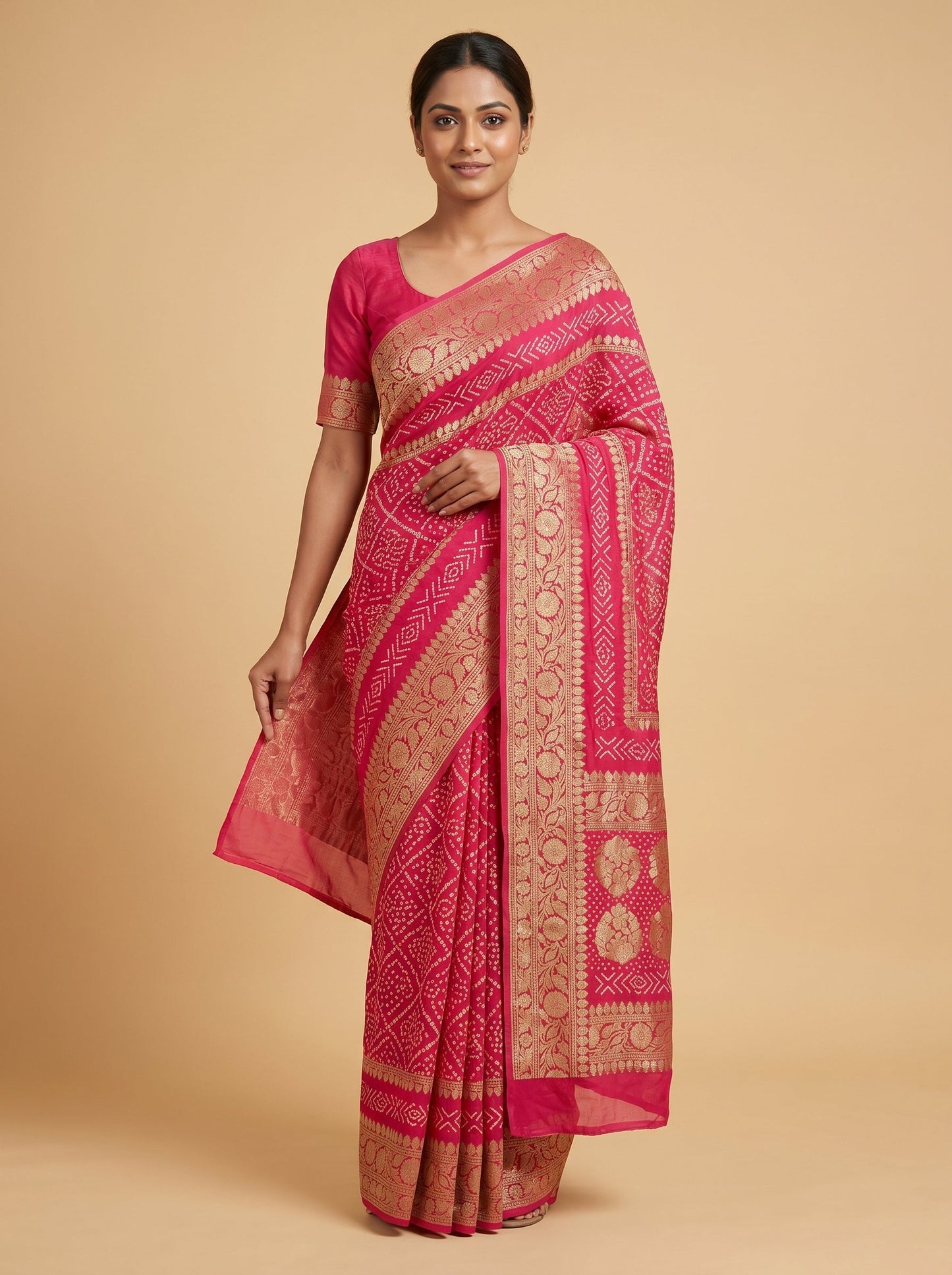 Rani Pink Holiday Collection Bandhani Saree