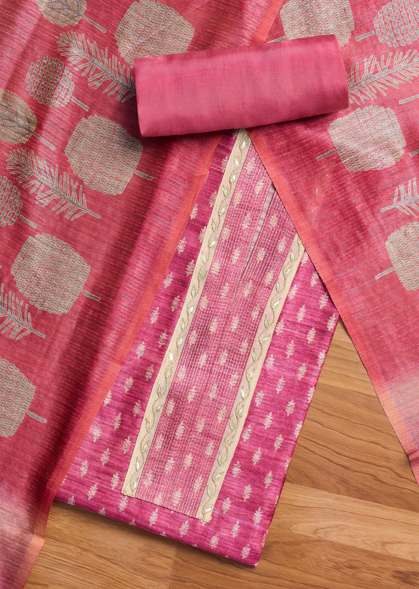 Rani Pink Printed Tissue Unstitched Suit Set