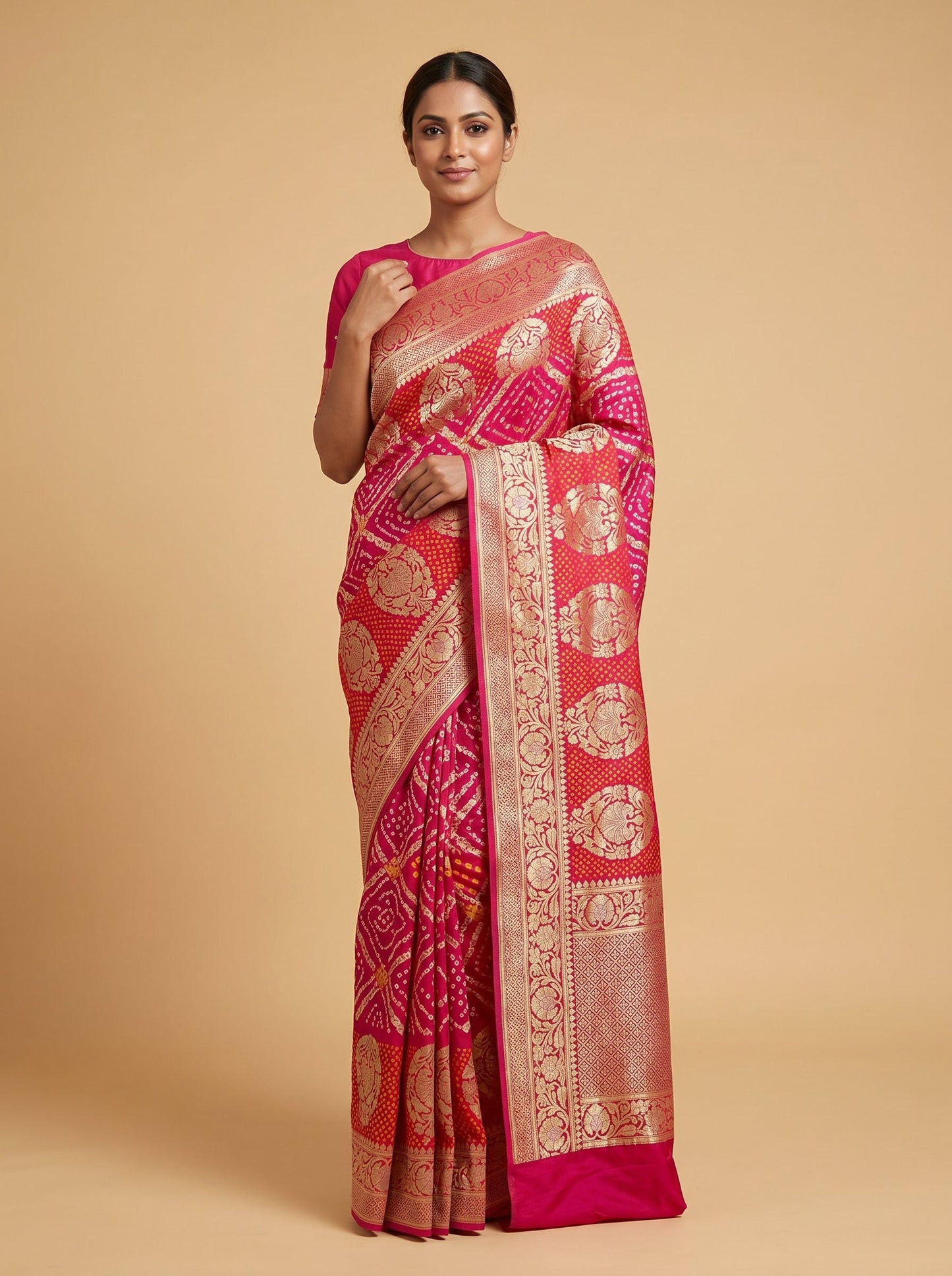 Rani Pink Radiant Bandhani Saree
