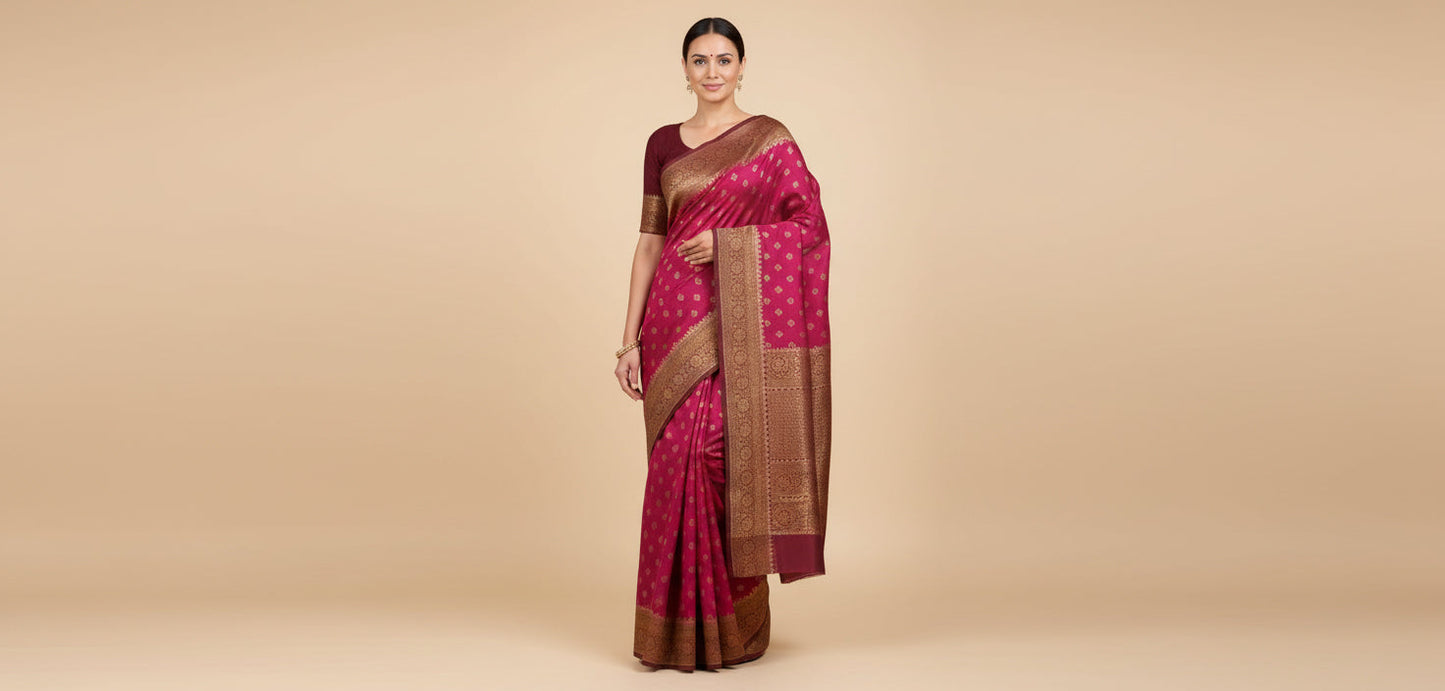 Rani Pink Lively Handloom Saree