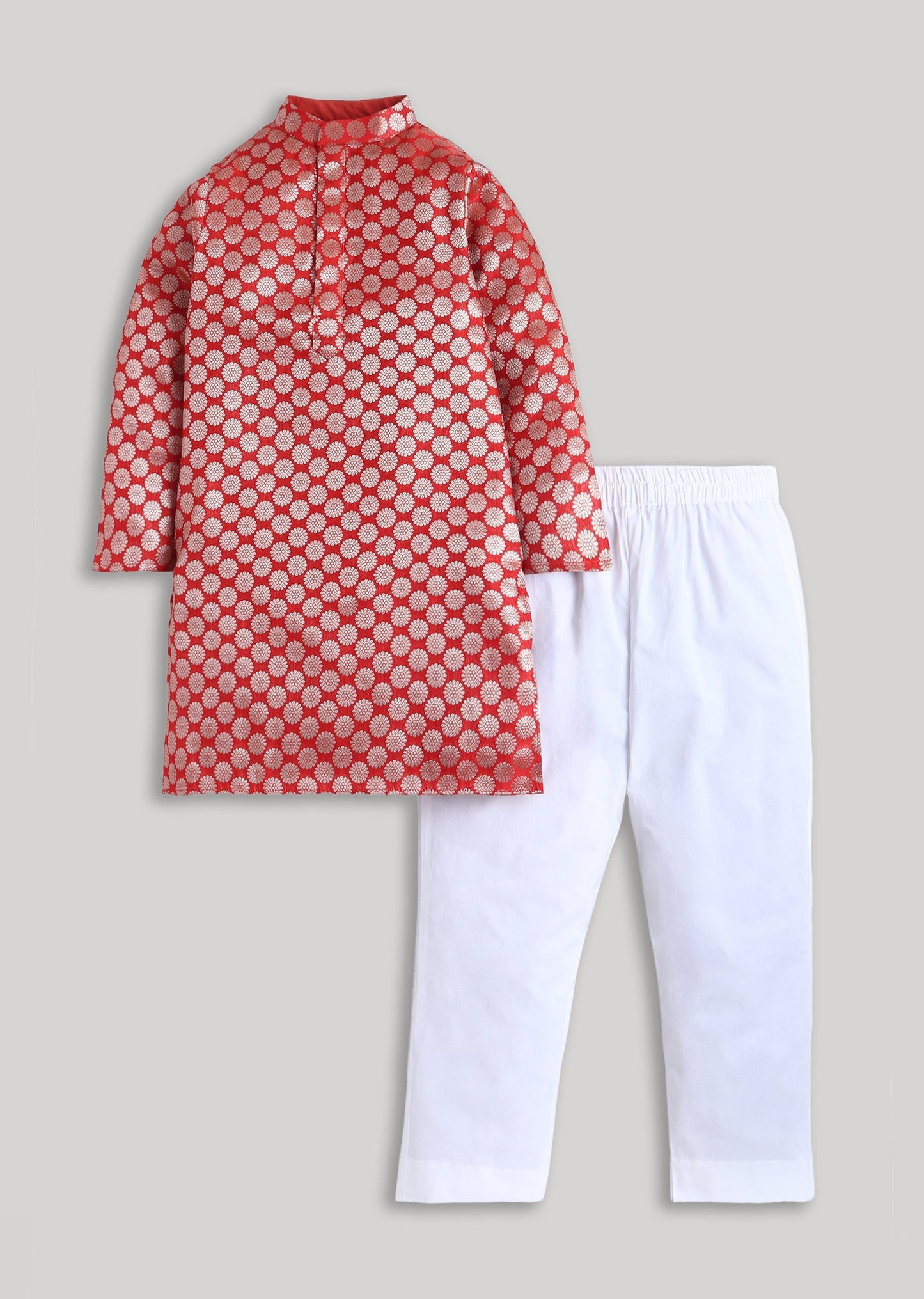 Red Banarasi Silk Boys Kurta Set