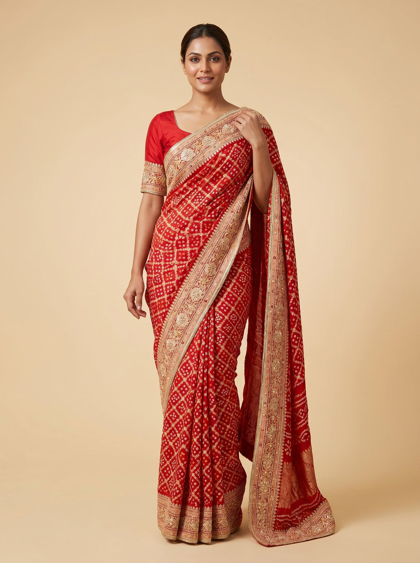 Red Bold Design Stitch Saree