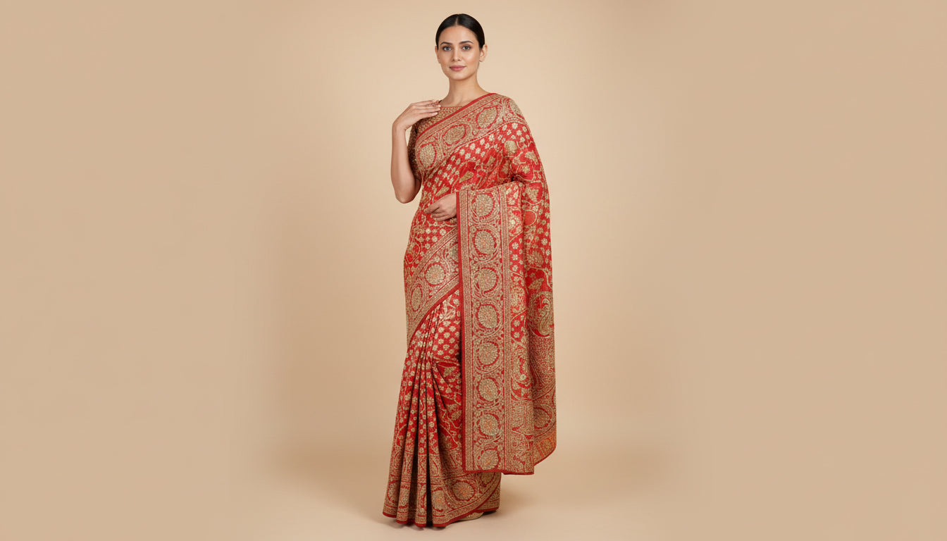 Red Powerful Embroidered Saree