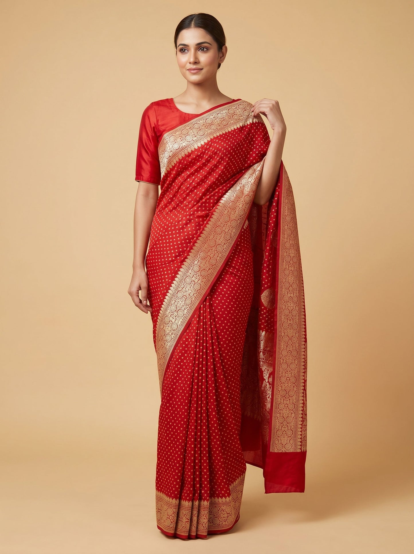 Red Boundless Bandhani Saree