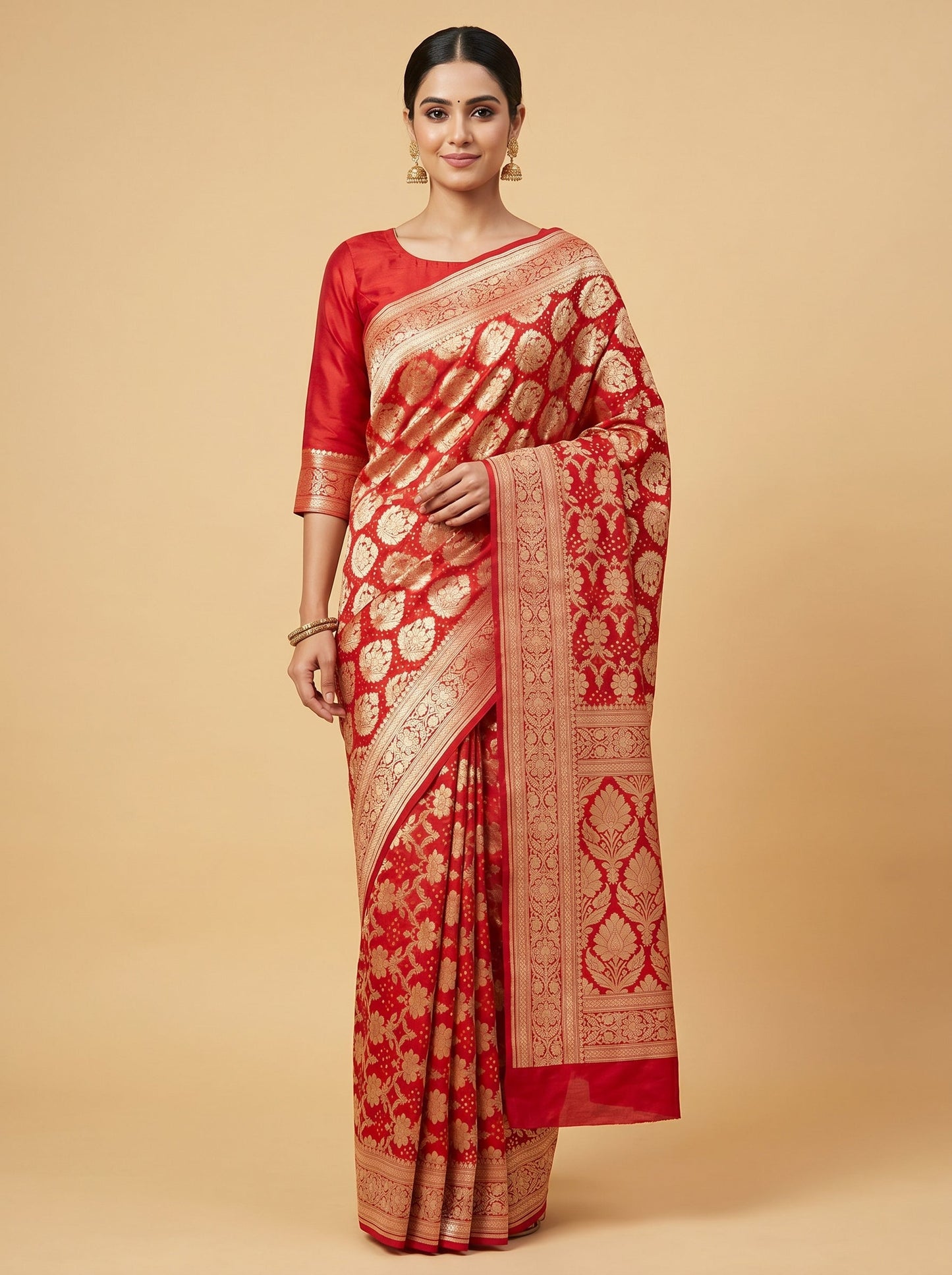 Red Bright Bandhani Saree