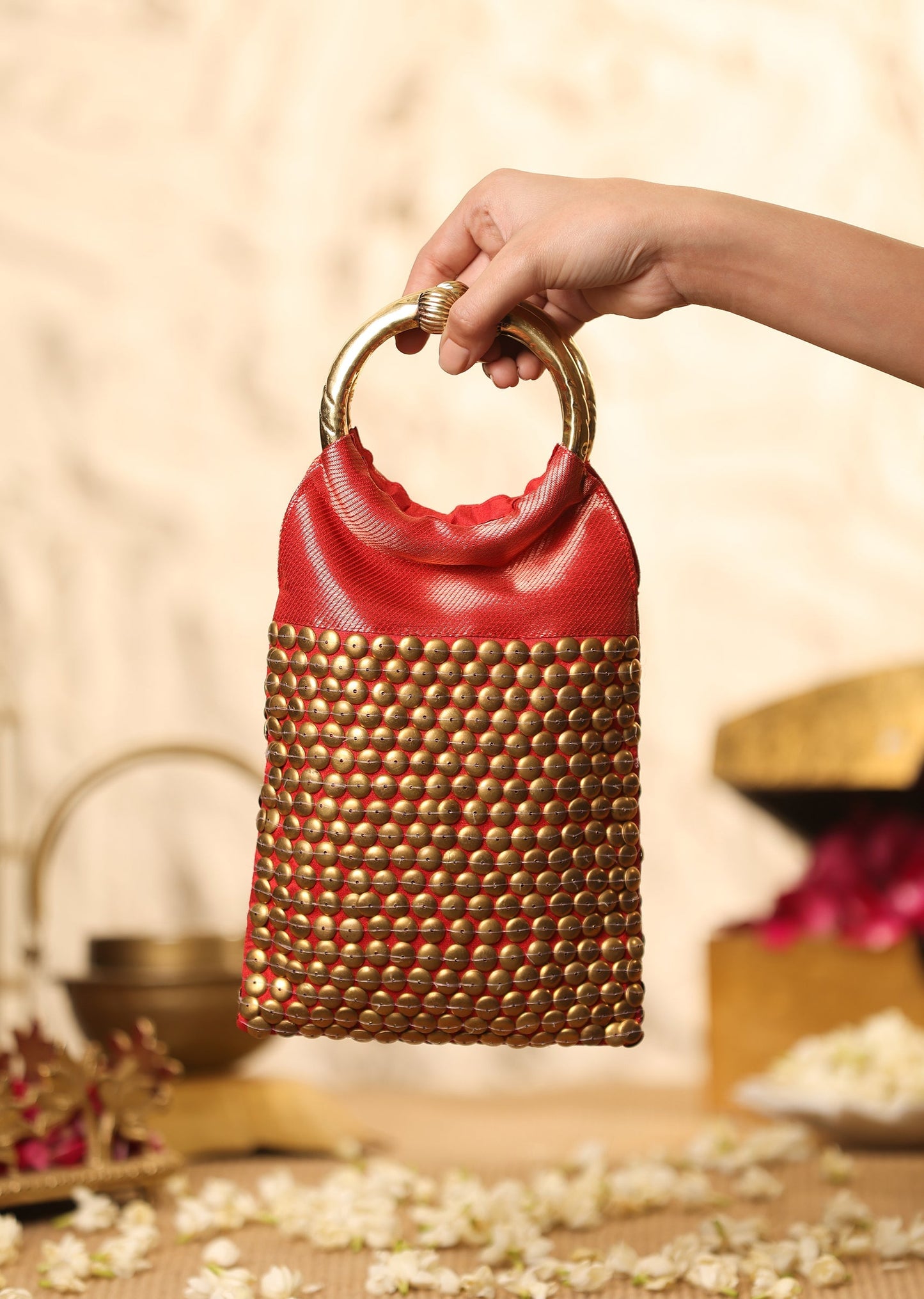 Red Brocade Handbag