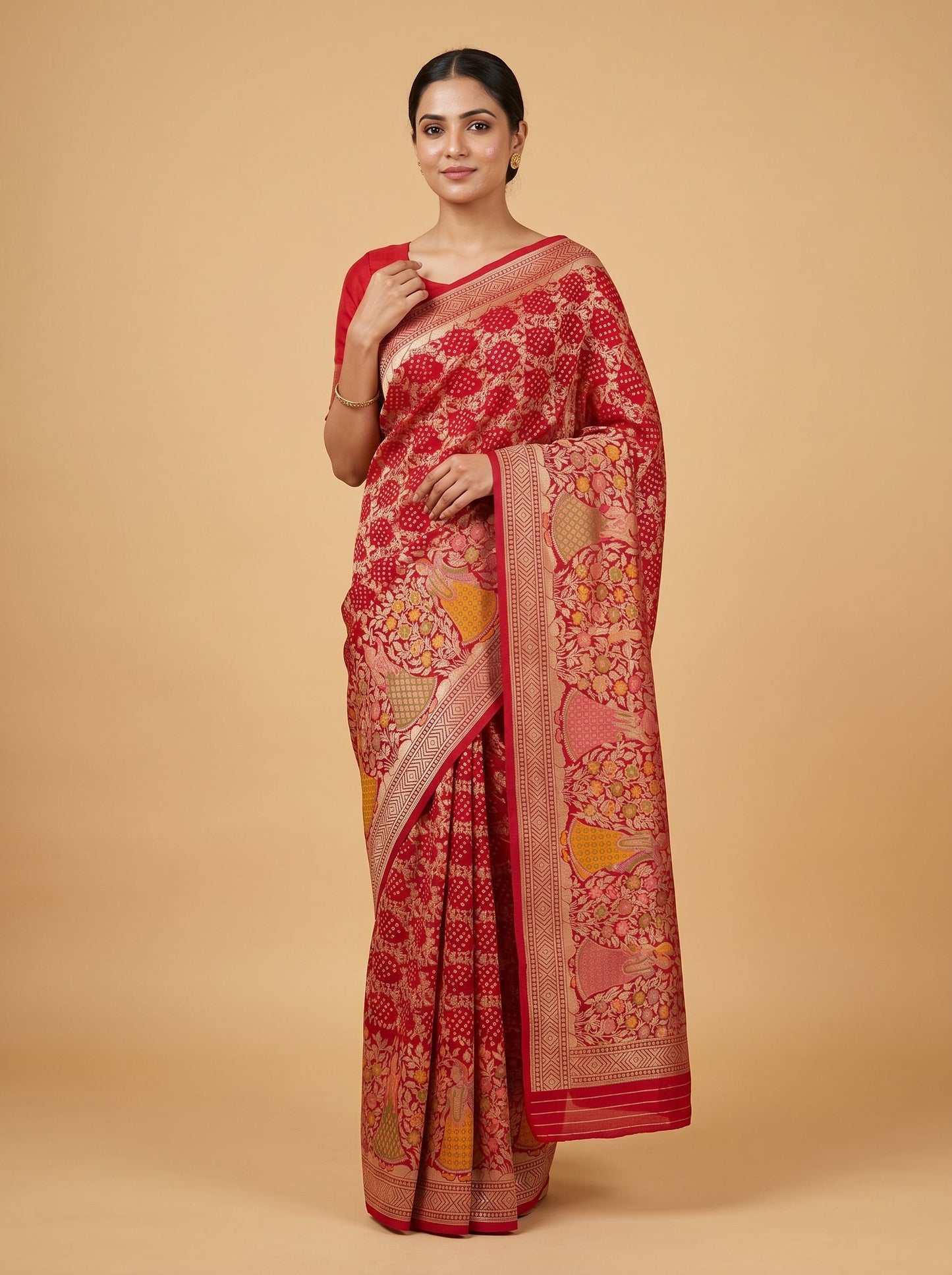 Red Classic Bandhani Tie-Dye Saree
