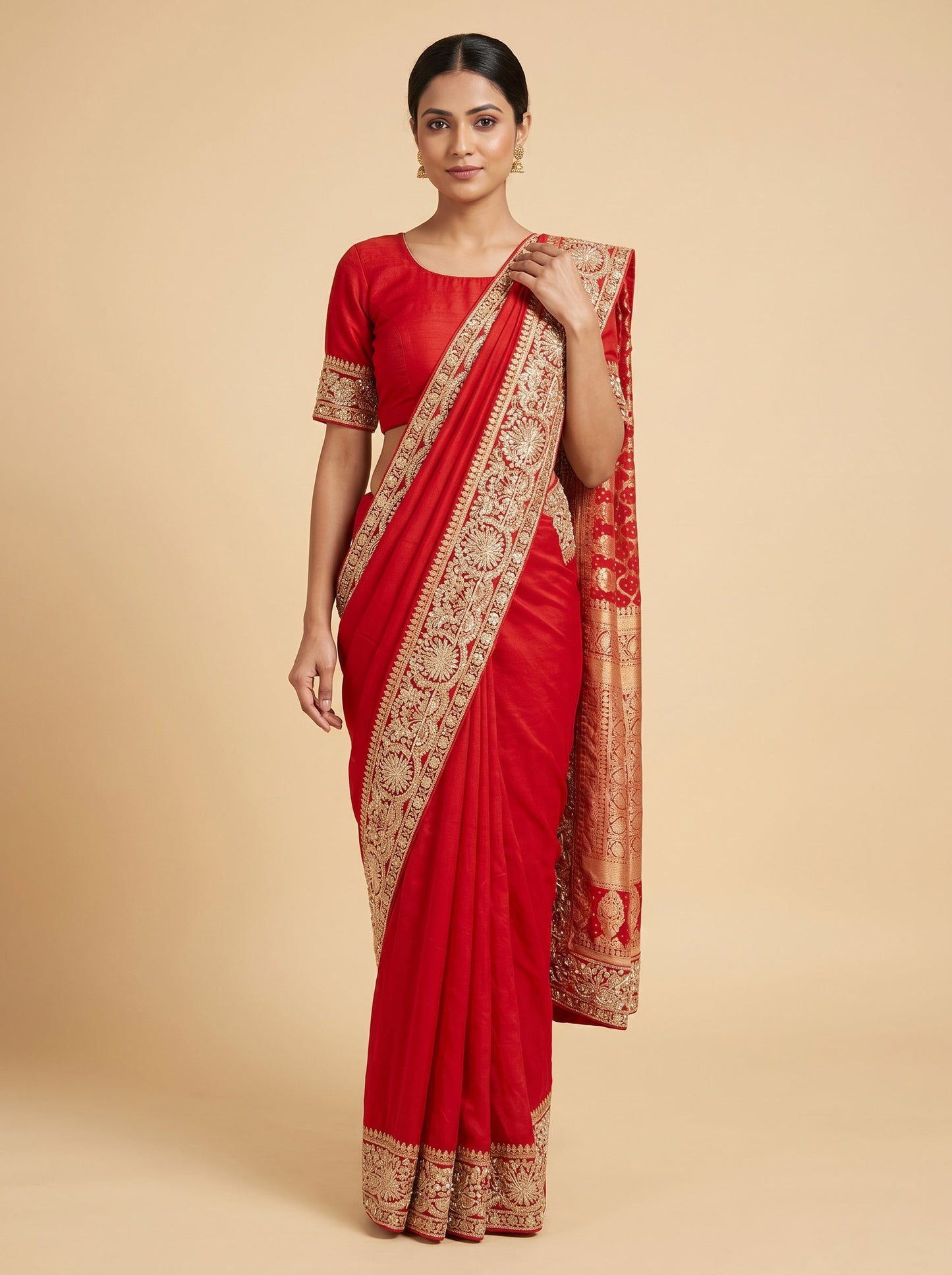 Red Classic Tie-Dye Bandhani Saree