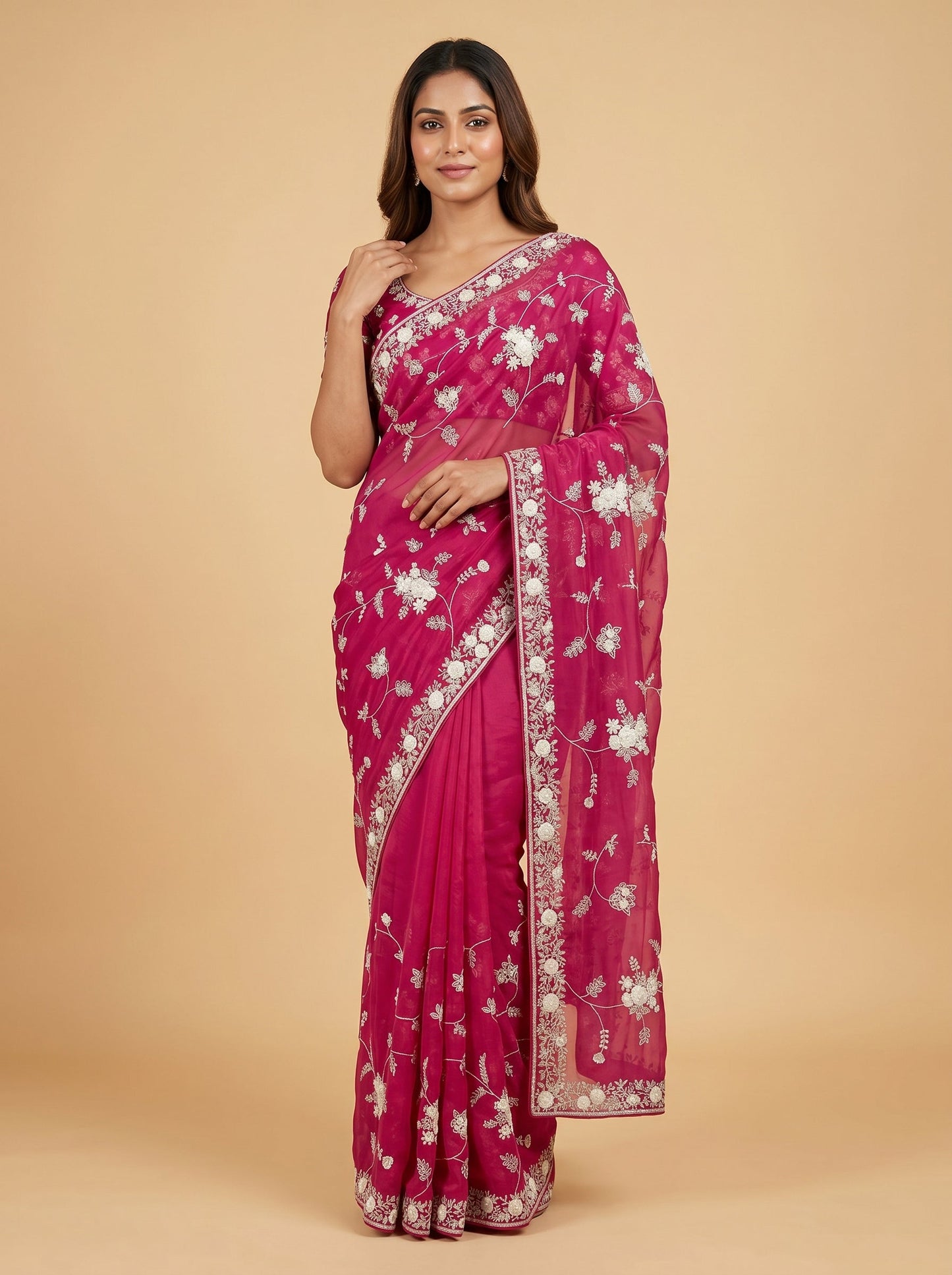 Red Embroidered Saree with Elegant Detailing
