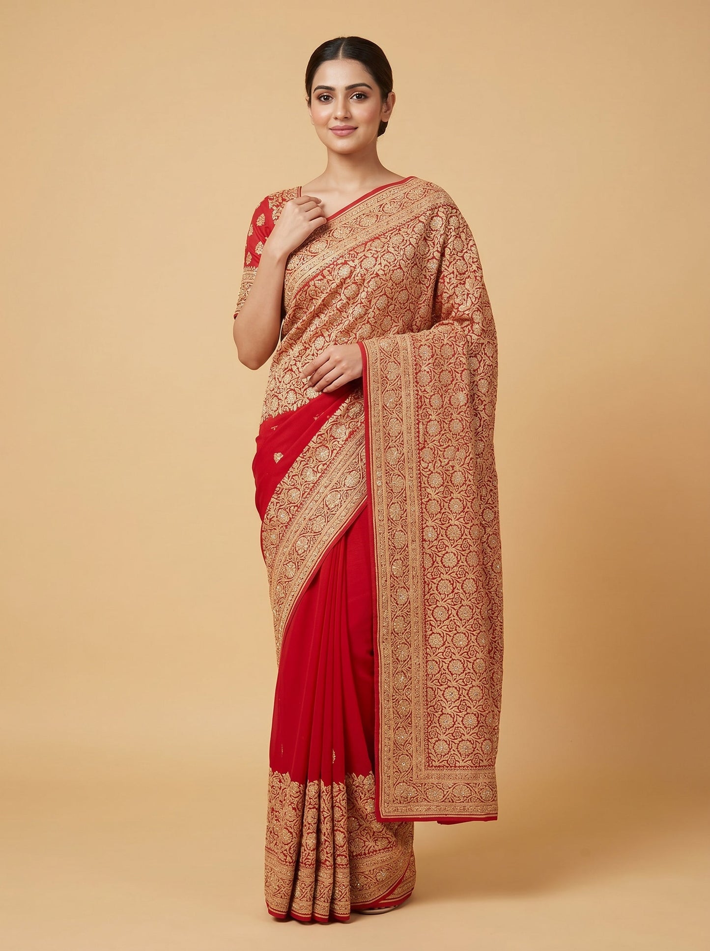 Red Eternal Fold Handloom Saree