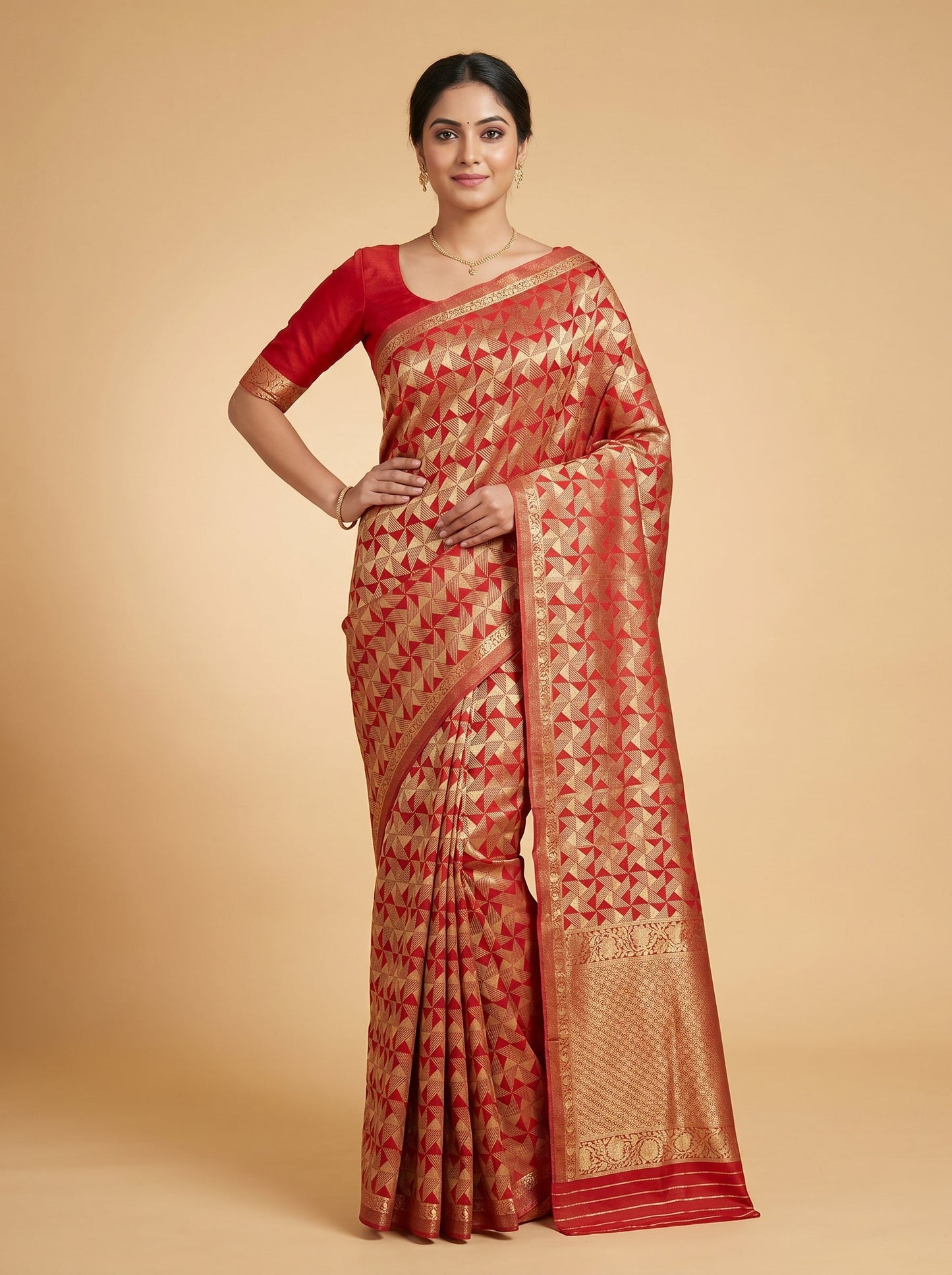 Red Exact Pattern Handloom Saree