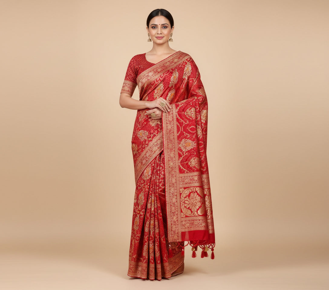Red Joyful Embroidered Saree