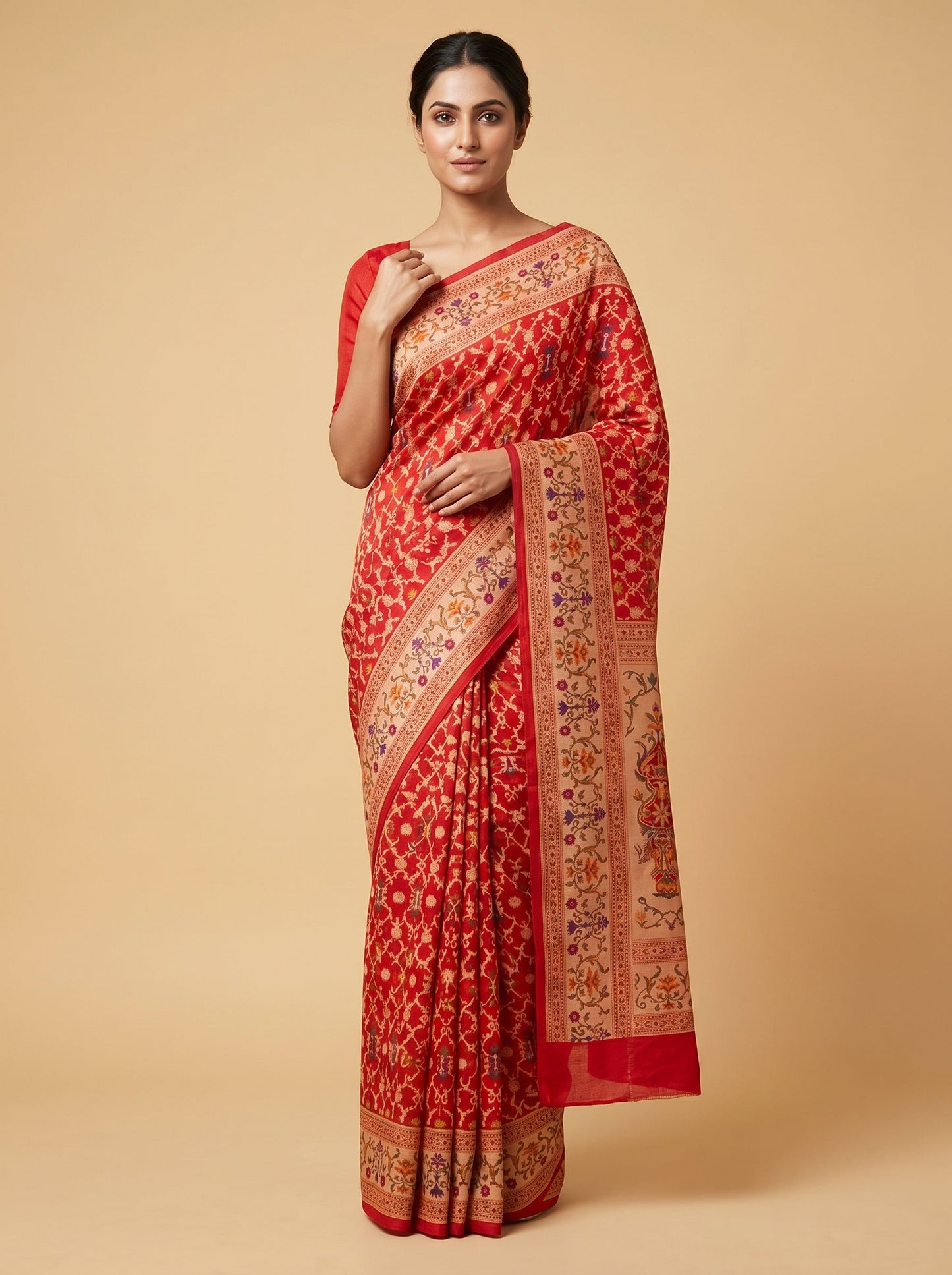 Red Handloom Saree with Statement Loom Finish