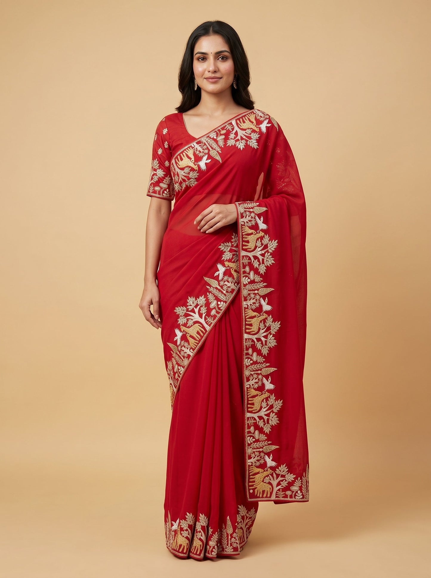 Red Heroic Embroidery Saree