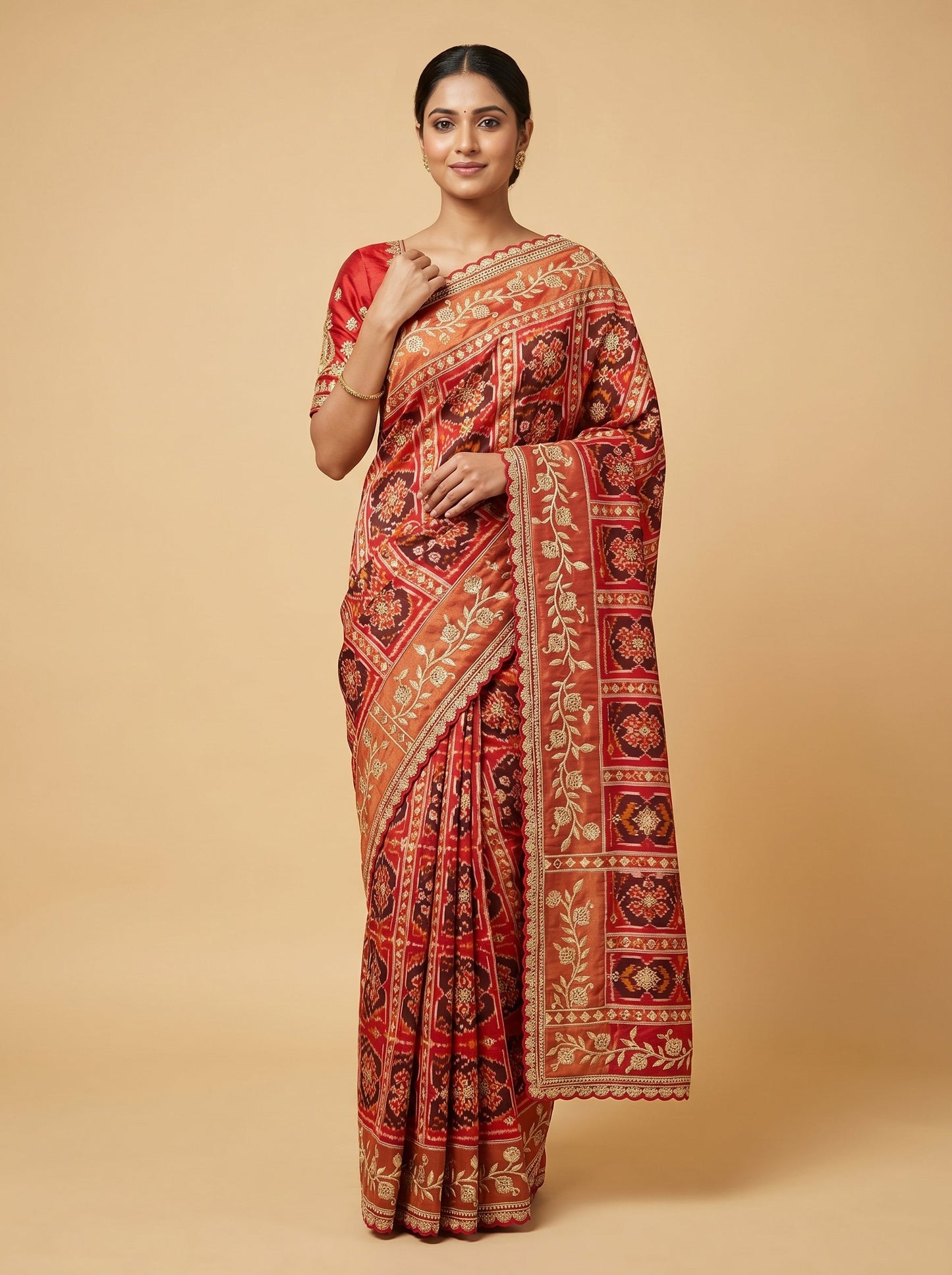 Red Maroon Dual Tone Embroidered Saree