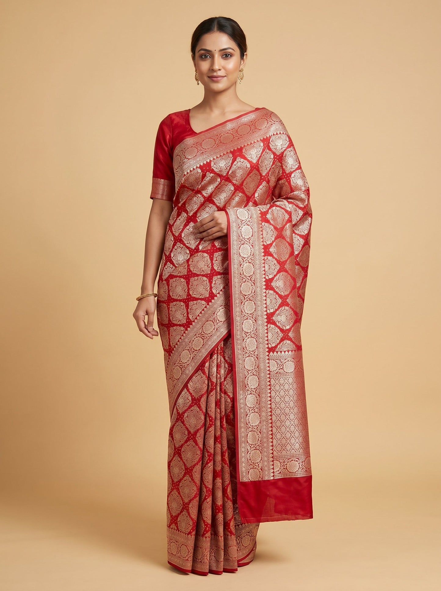 Red Orange Bright Bandhani Saree