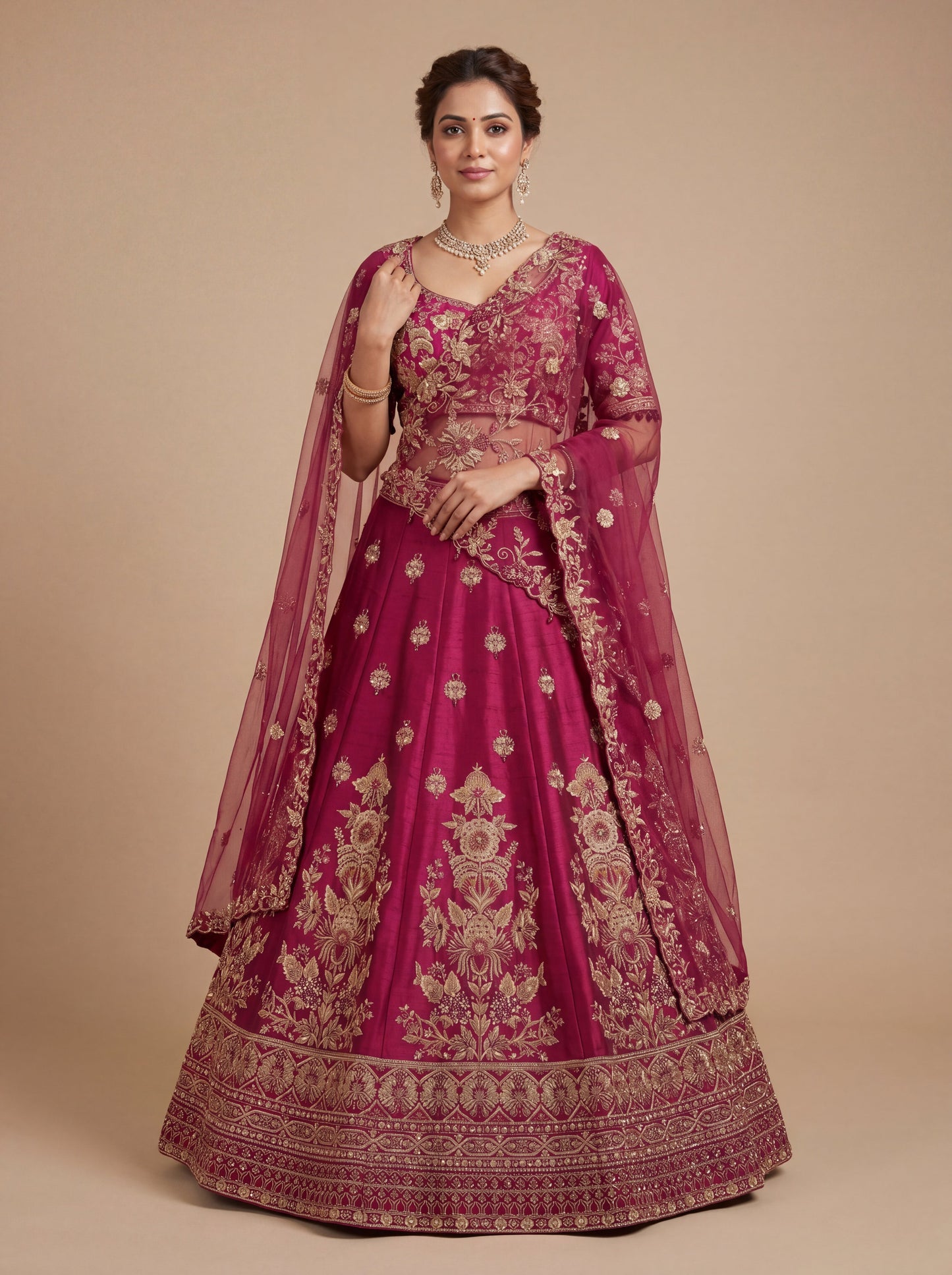 Red Pheras Bridal Lehenga With Velvet Embroidery Rich Volume