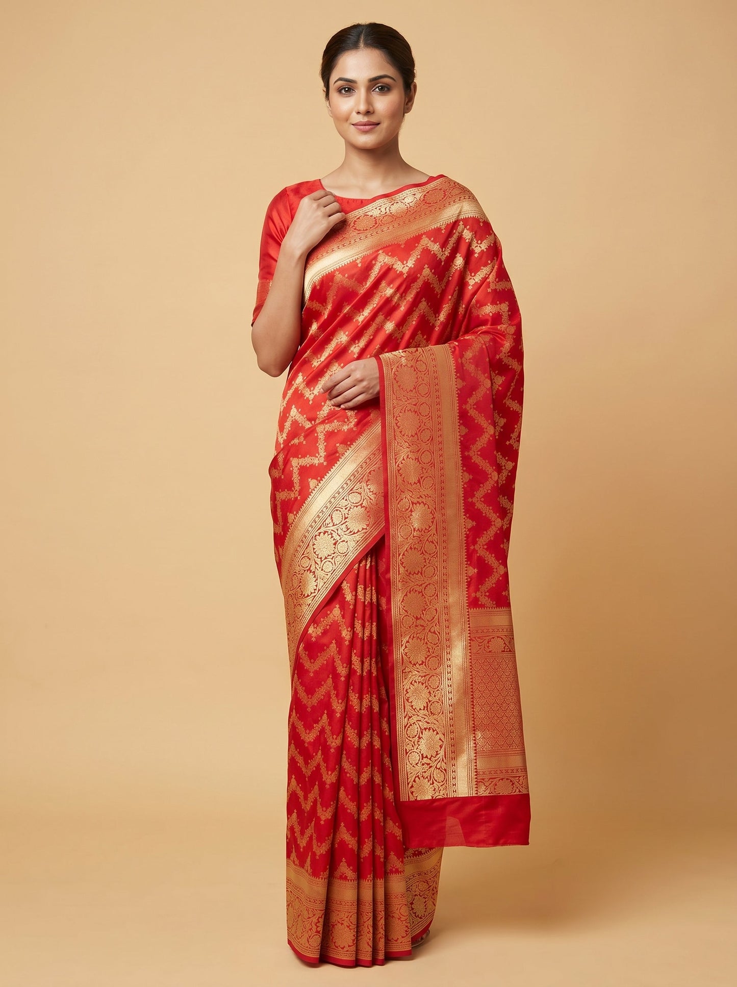Red Rani Fusion Handloom Saree