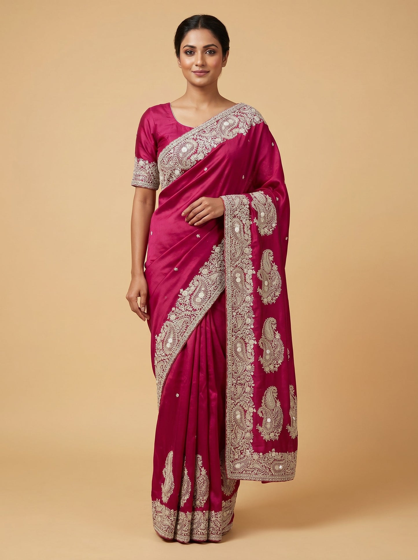 Red Rani Glow Embroidered Saree