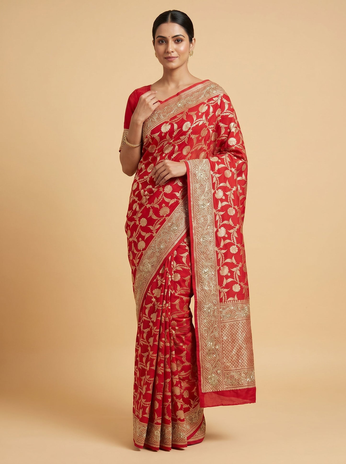 Red Rich Crafted Embroidered Saree