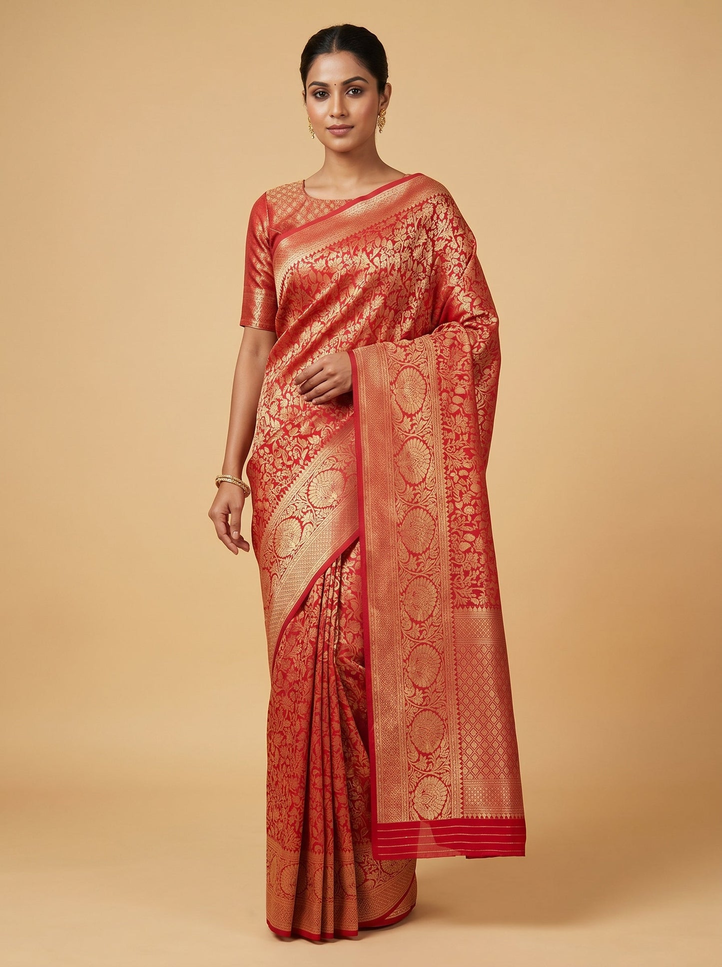 Red Ruby Thread Handloom Saree