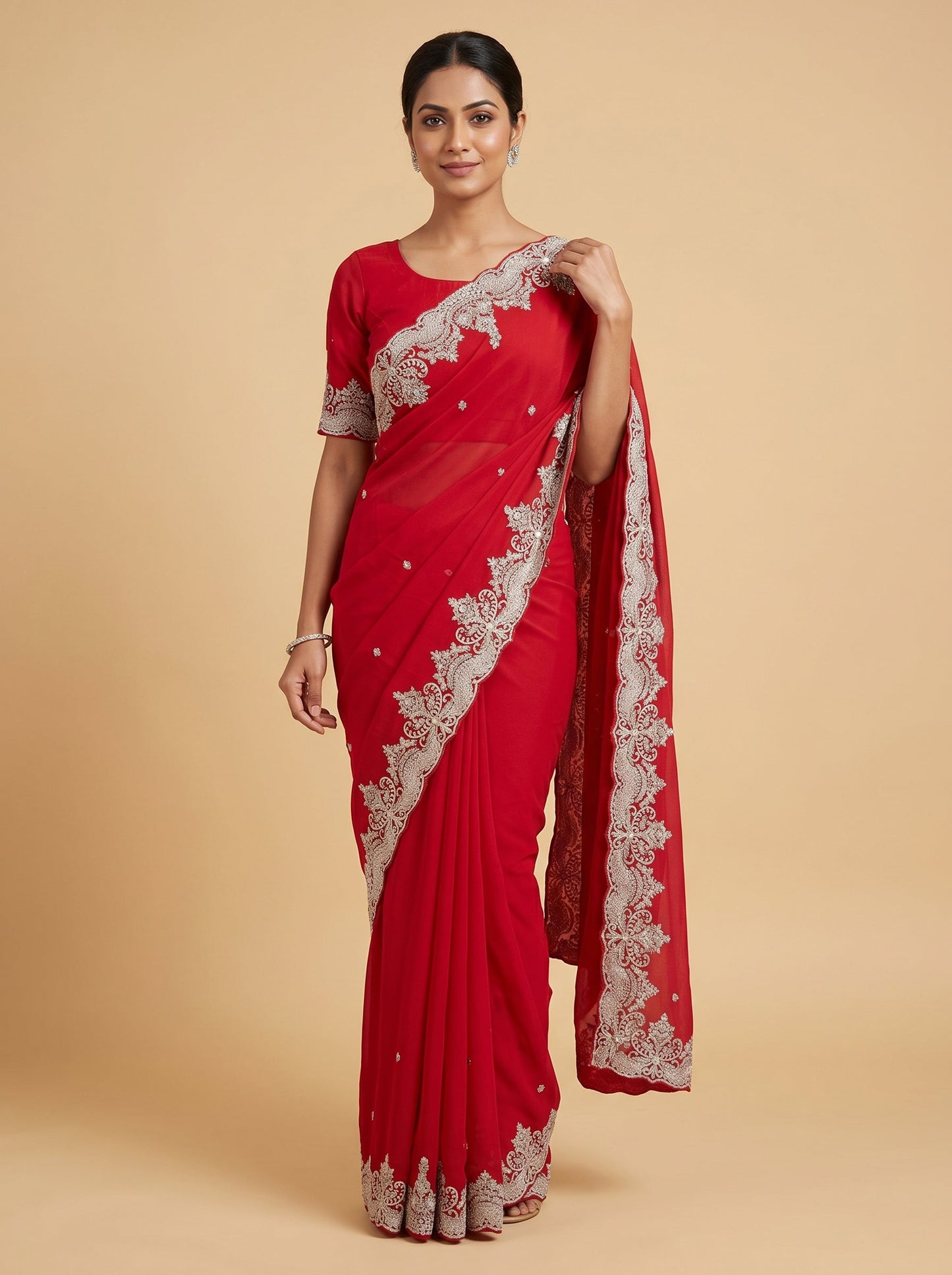 Red Scarlet Spark Embroidered Saree