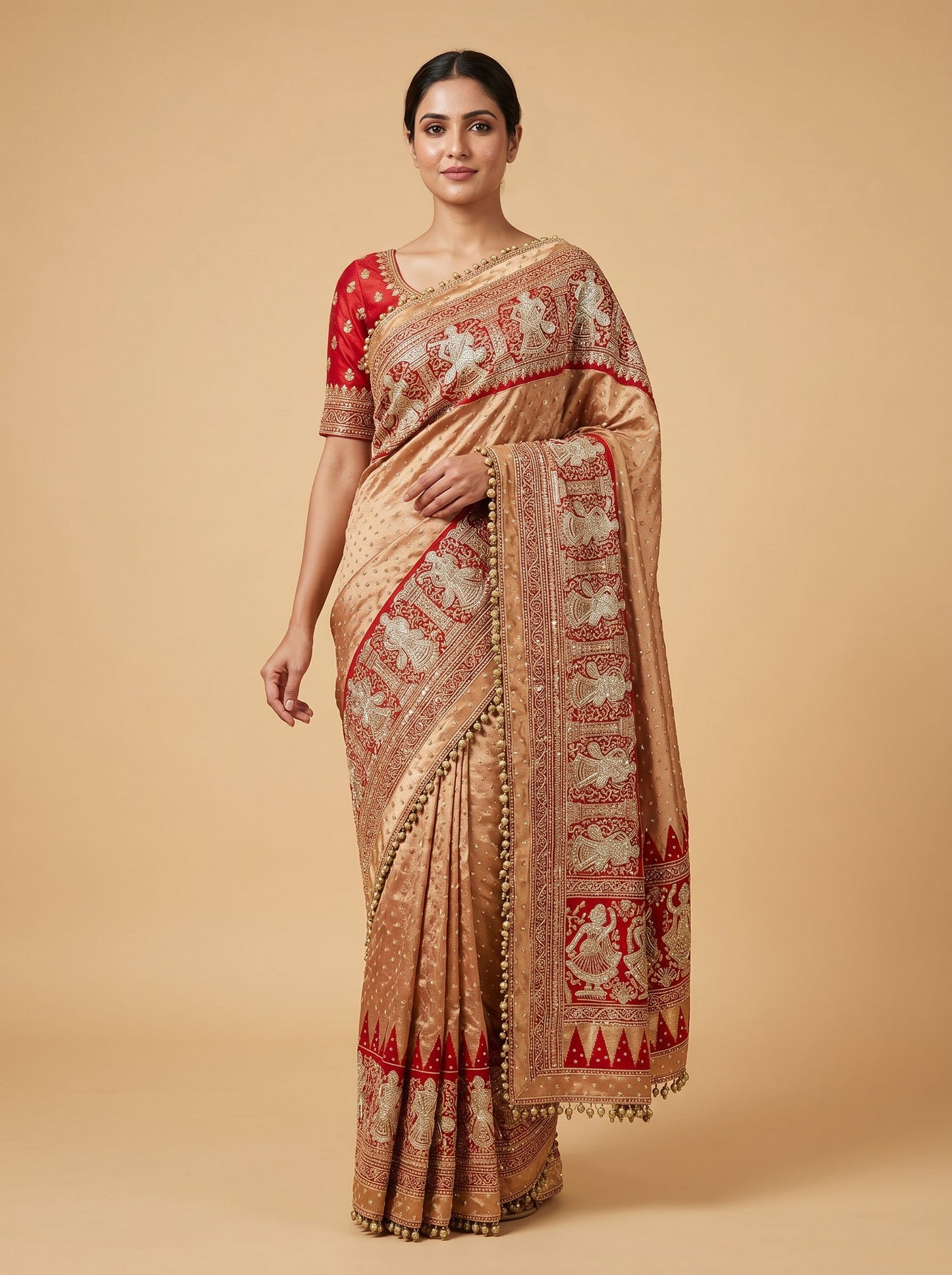 Red Tassel Embroidered Saree