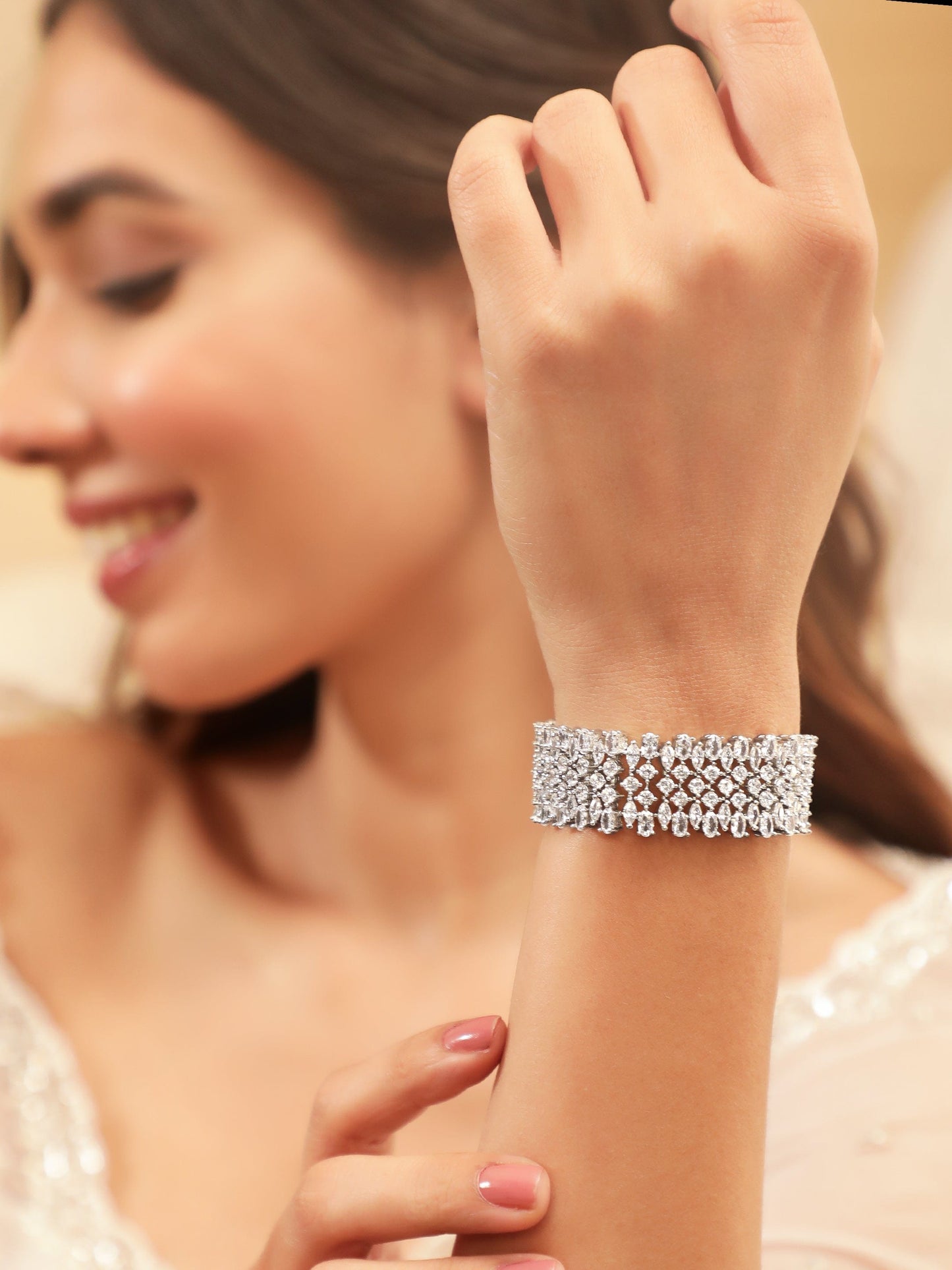 Rubans Rhodium plated Crystal Marquise Zirconia Statement Bracelet.