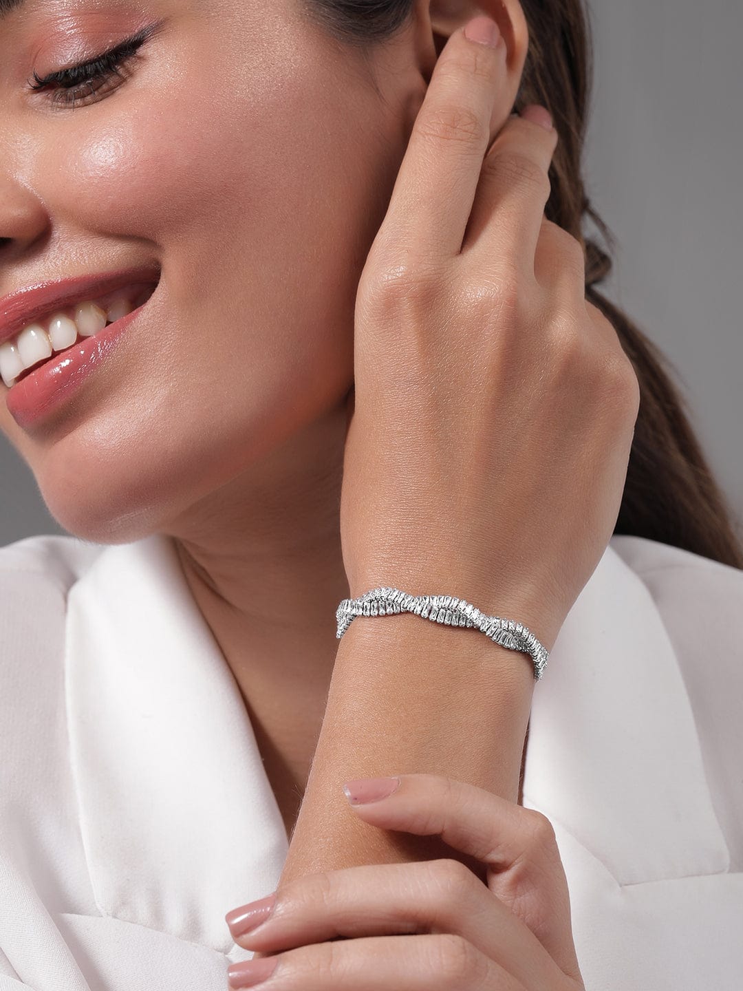 Twisted Baguette American Diamond Zirconia Bracelet