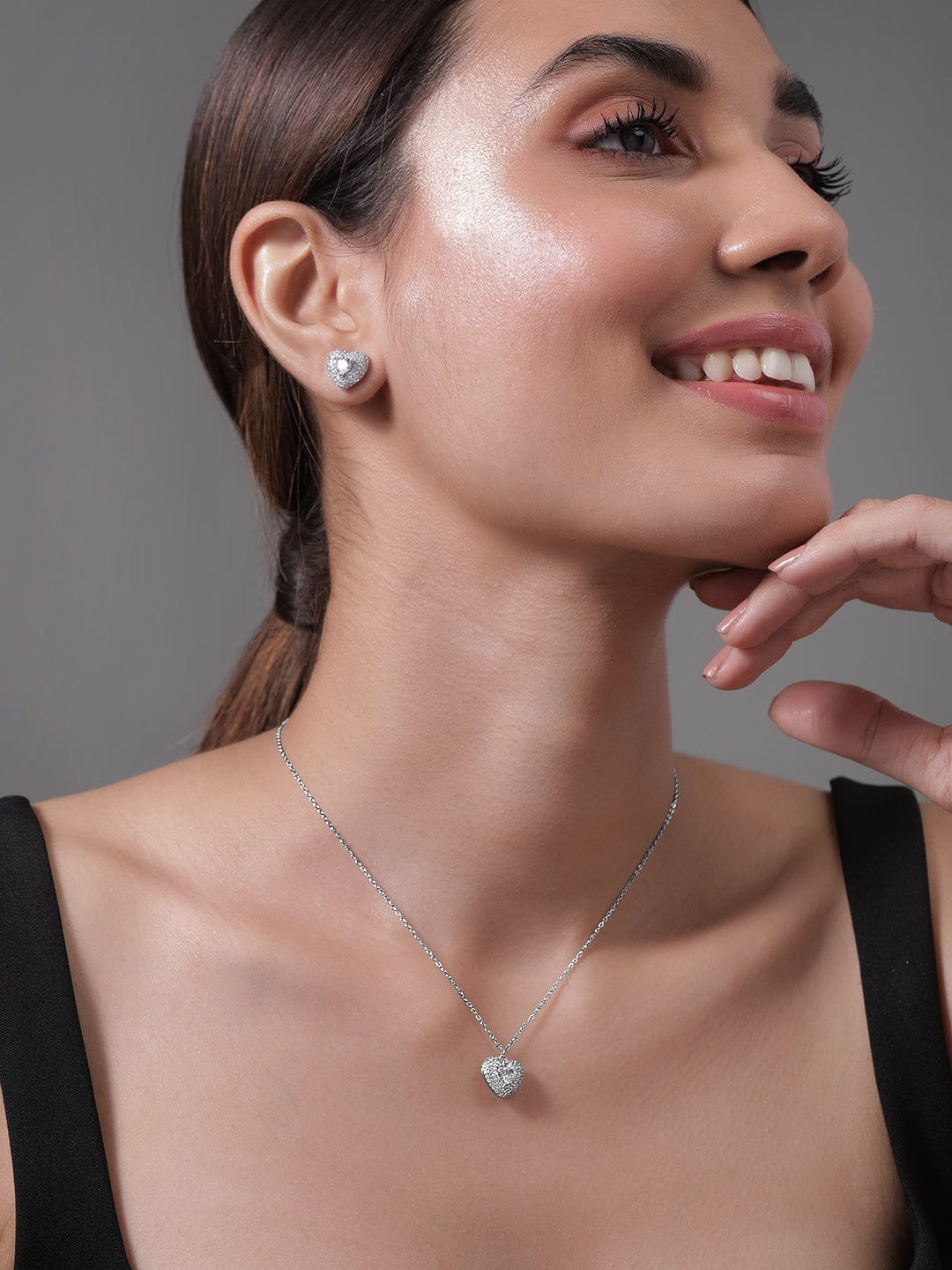 American Diamond Zirconia Heart Shape Pendant Set