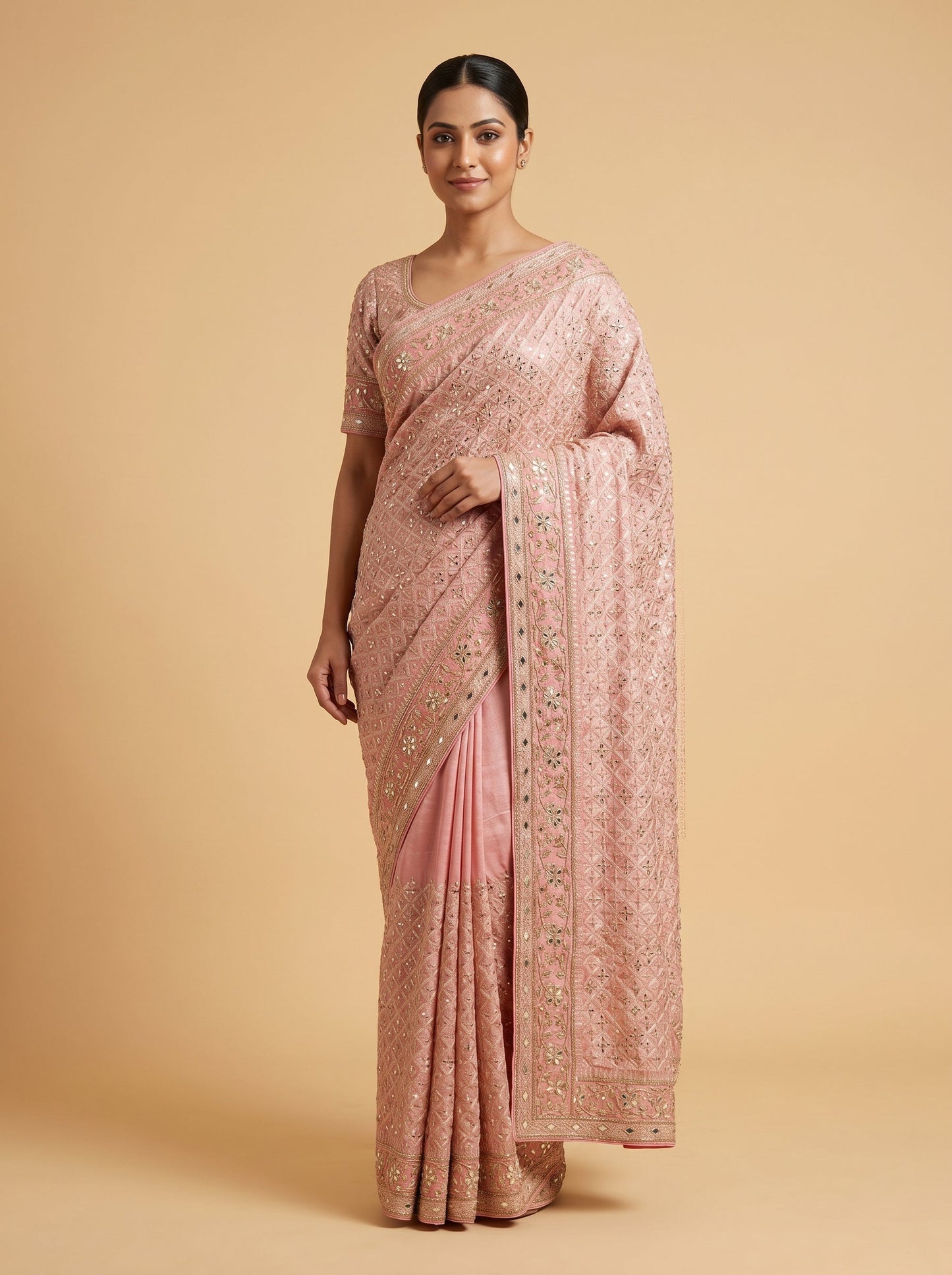 Rose Red Fusion Saree