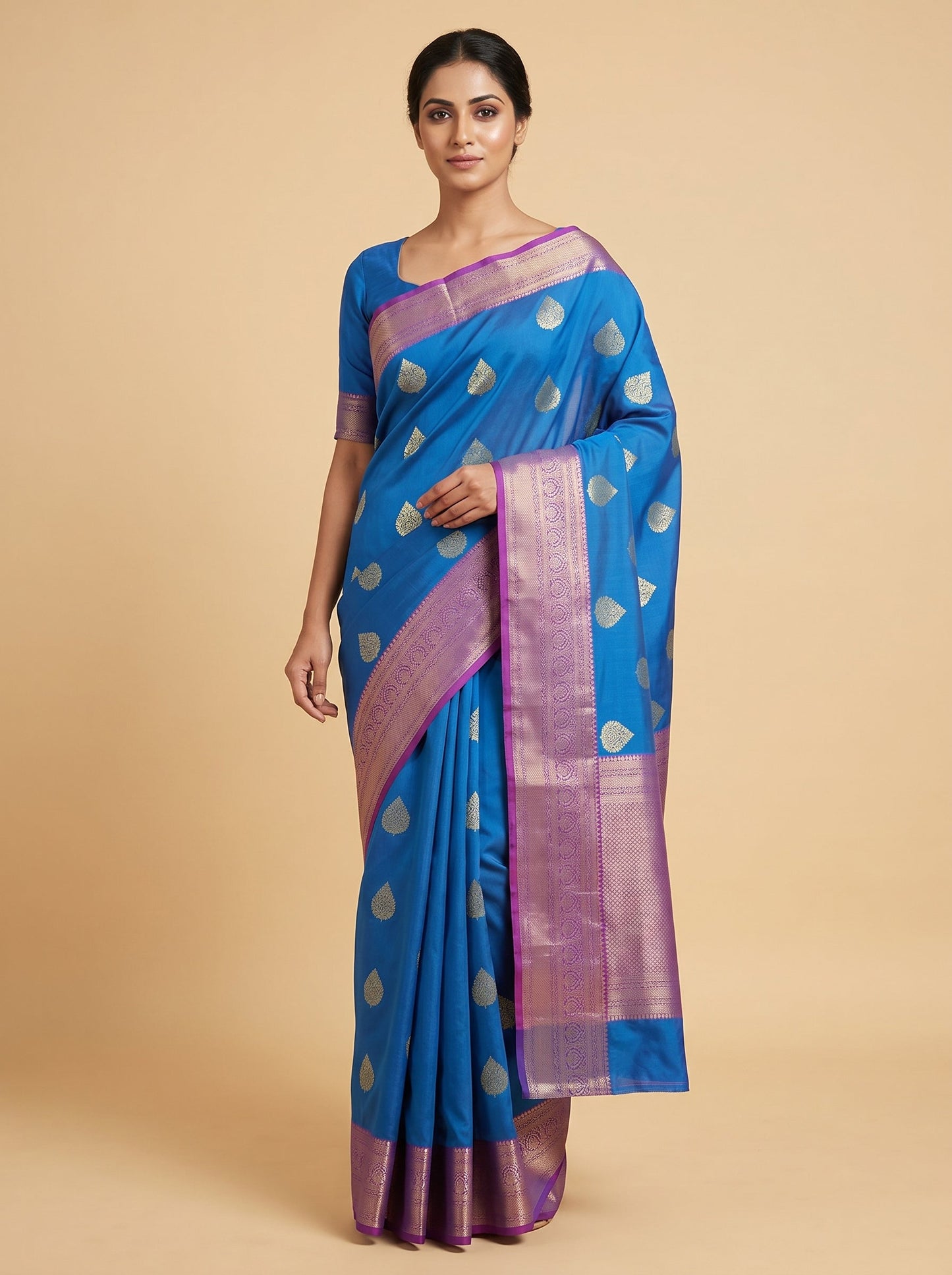 Royal Drop Peacock Blue Handloom Saree