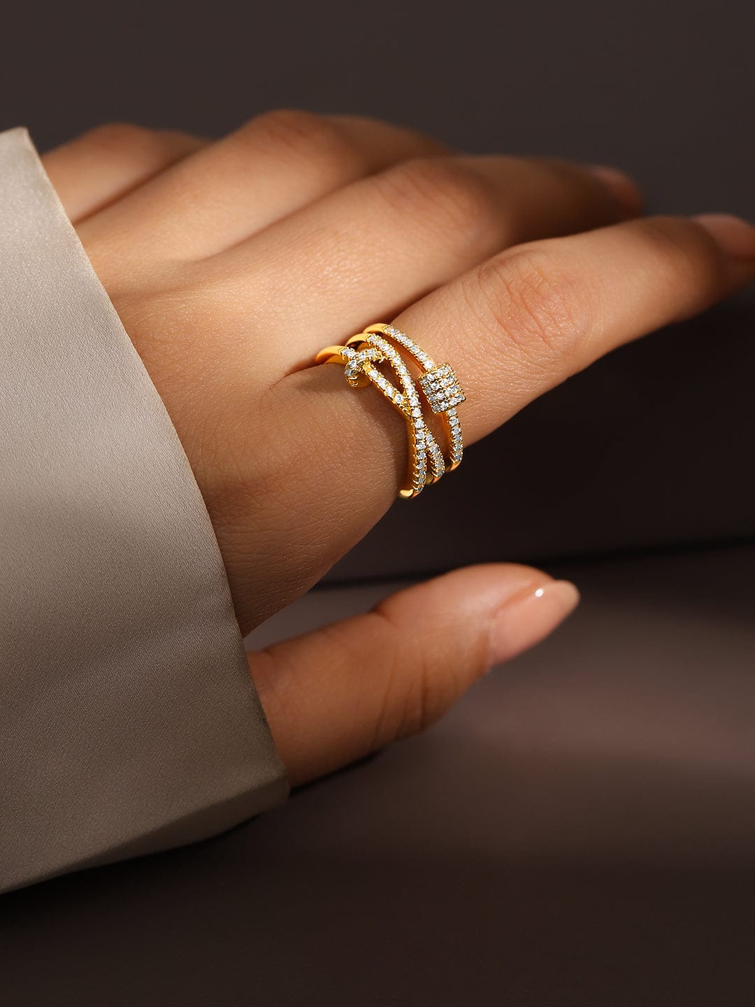 American Diamond Zirconia Gold Toned Ring